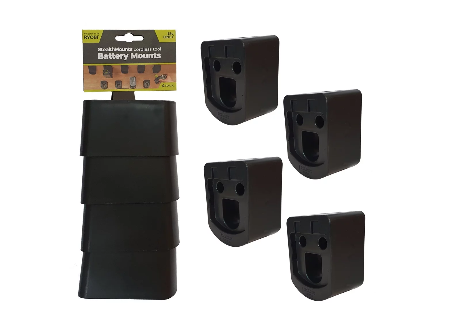 Stealthmounts Battery Mount for Ryobi 18v One + Black 4 Pack