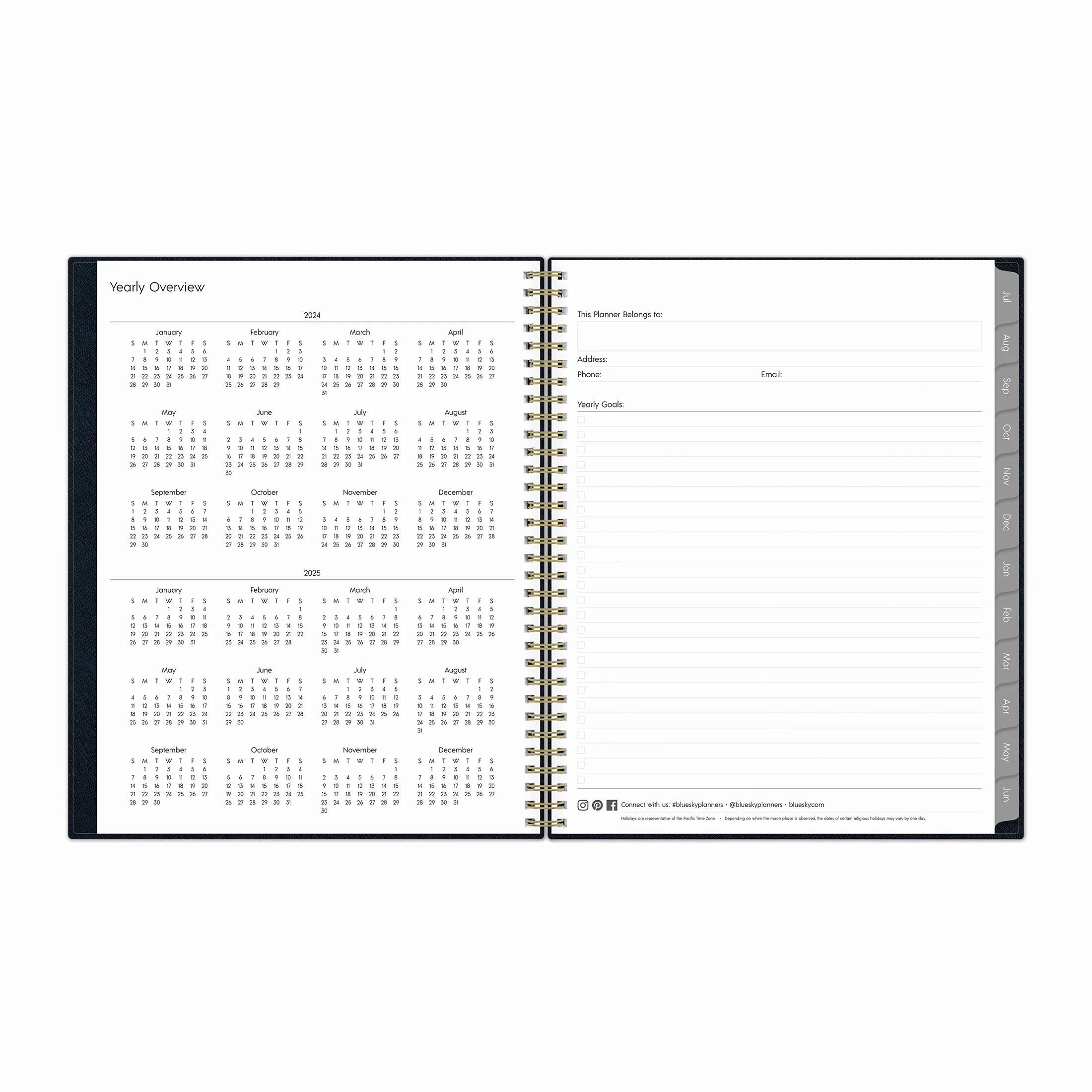 2024-25 Weekly Monthly Planner, 8.5x11, by Blue Sky, Navy Crossgrain