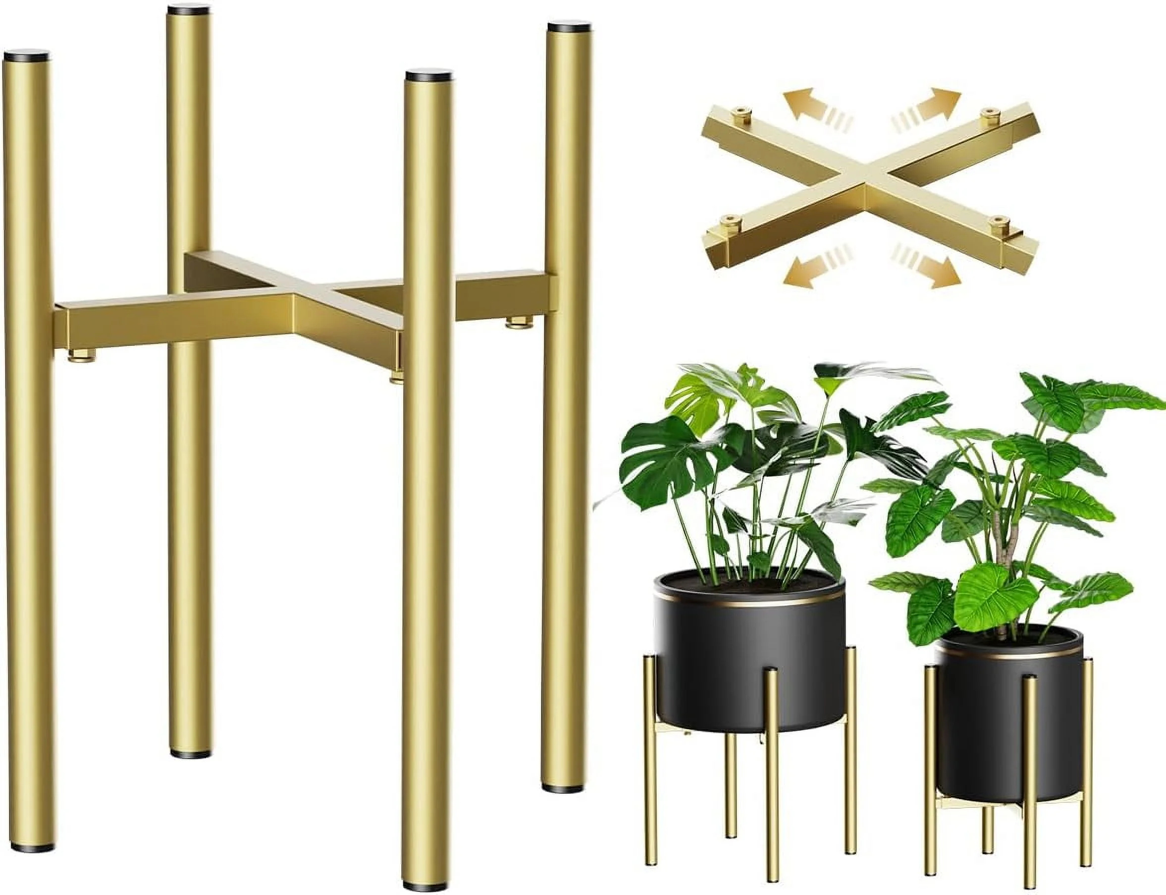 Adjustable Plant Stand Indoor, Metal Plant Stand 8 to 12 Inches, Single Floor Plant Pot Stand Mid Century Plant Holder for Indoor Outdoor Plants - Gold (Pot Not Include