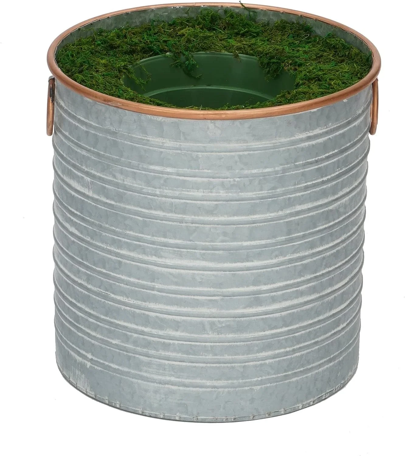 Large Copper-Rim Metal Planter Grey Farmhouse