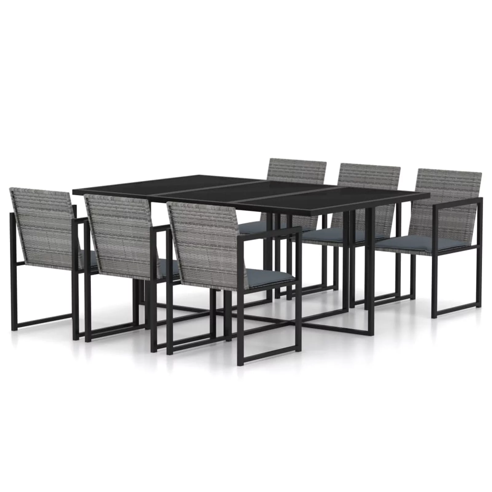Tomshoo 7 Piece Patio Dining Set with Cushions Poly Rattan Gray