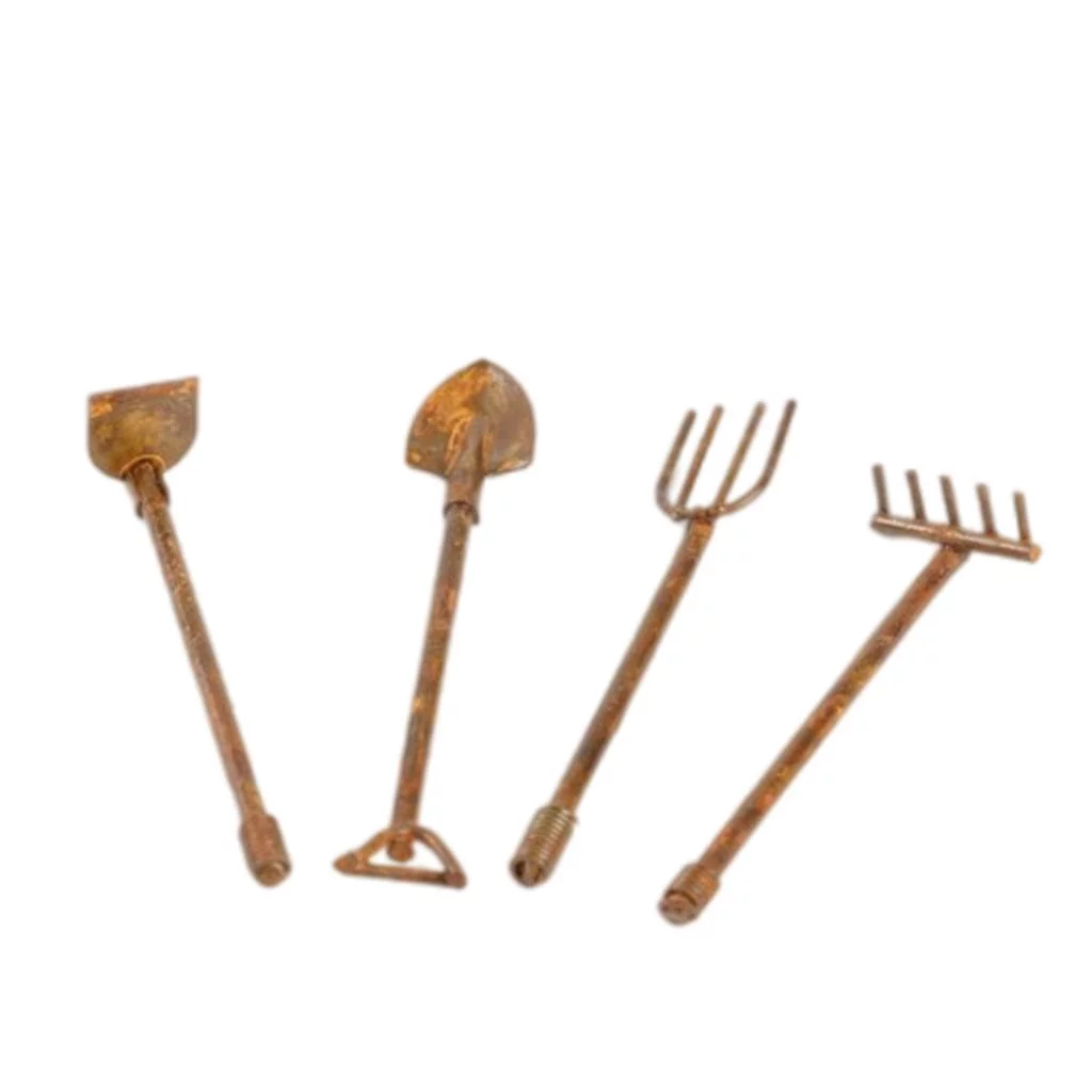 Dolls House Metal Gardening Tool, Spade Rake Shovel Hoe Model, :12 1:6 Scale Yard Farming Tools Decor Ornament