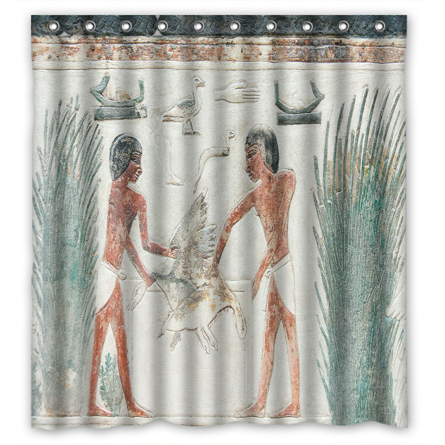 ABPHQTO Egyptian Men Catching Goose Engraved On Stone Wall Waterproof Polyester Shower Curtain and Hooks For Home Decor 66x72 Inch