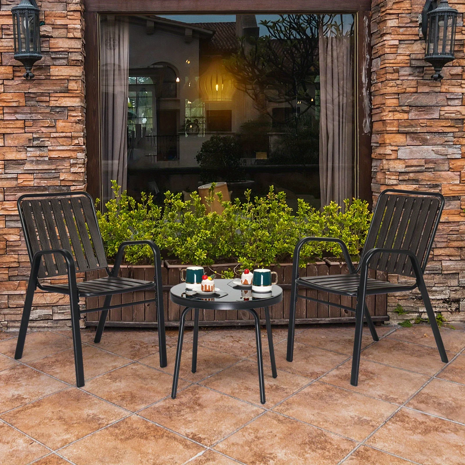 3pcs Patio Bistro Set of Foldable Round Table and Chairs