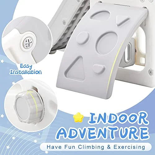 4 in 1 Toddler Climber and Slide Set,Kids Playground Climber Freestanding Slide Playset with Basketball Hoop Play Combination for Babies Indoor & Outdoor(Pink)