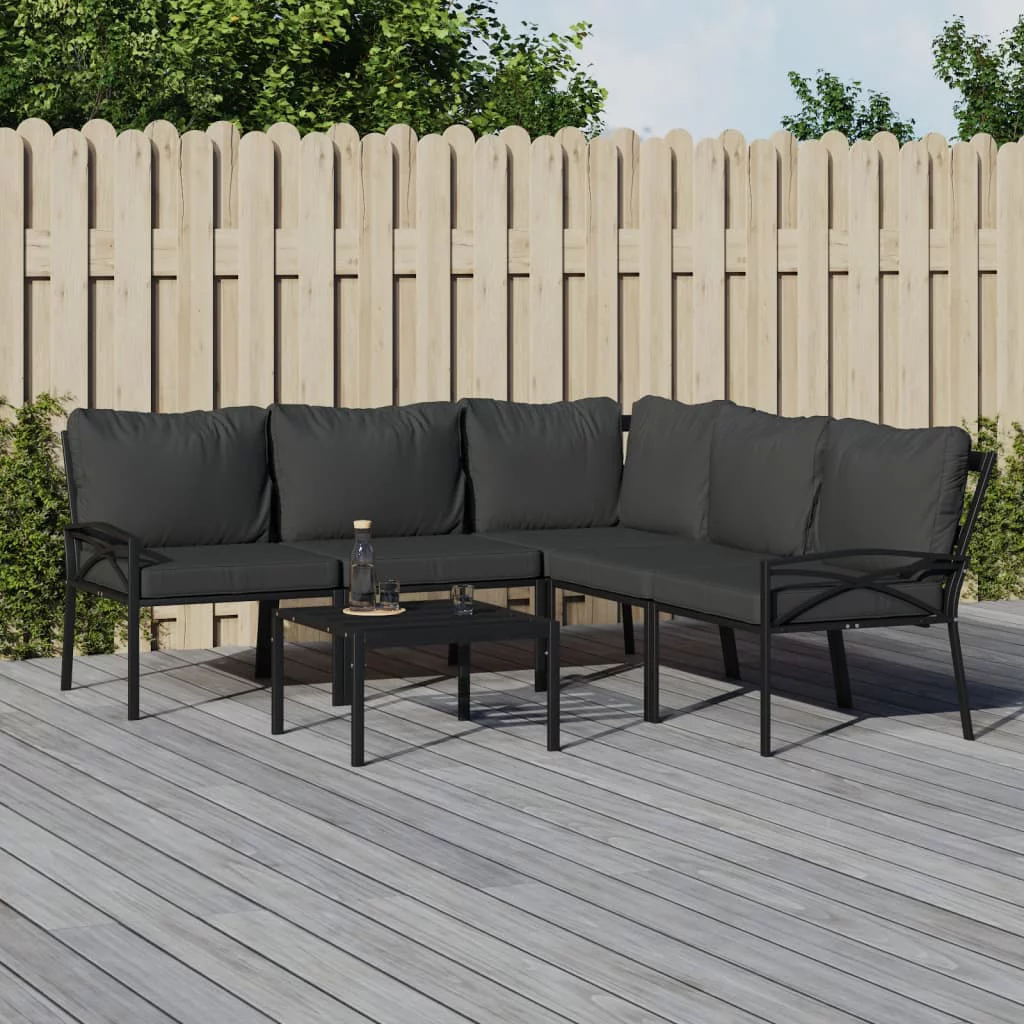 Dcenta 6 Piece Patio Set with Gray Cushions Steel