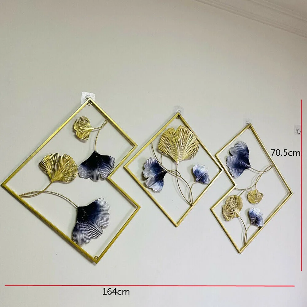 3Pcs Metal Flower Ginkgo Wall Decor Bedroom Hanging Decorations Garden Home Decor