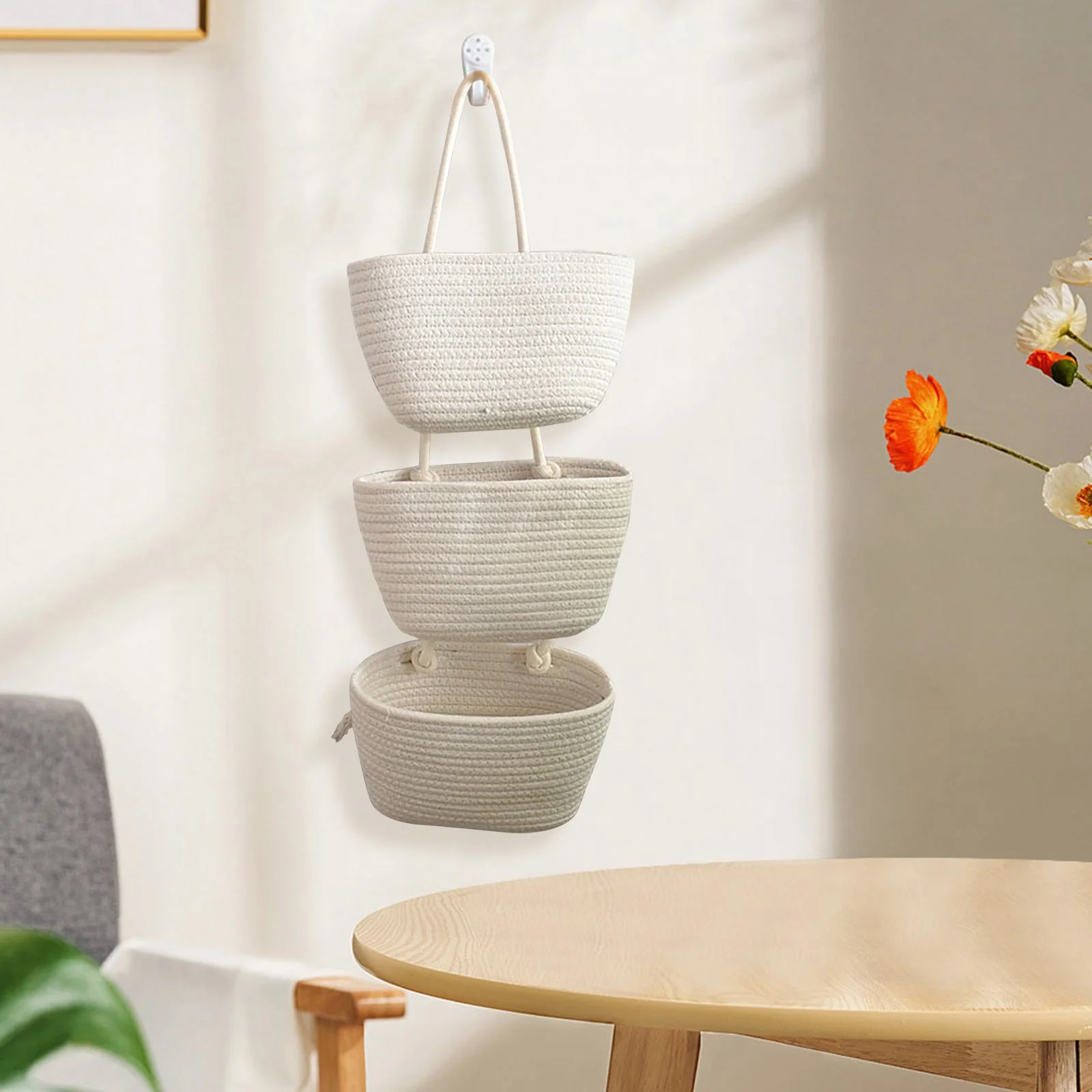 pdqouc Home Three Layer Storage Rack Bedroom Living Room Decorative Hanging Basket Cute Handmade Flower Basket Entrance Hanging Storage Basket