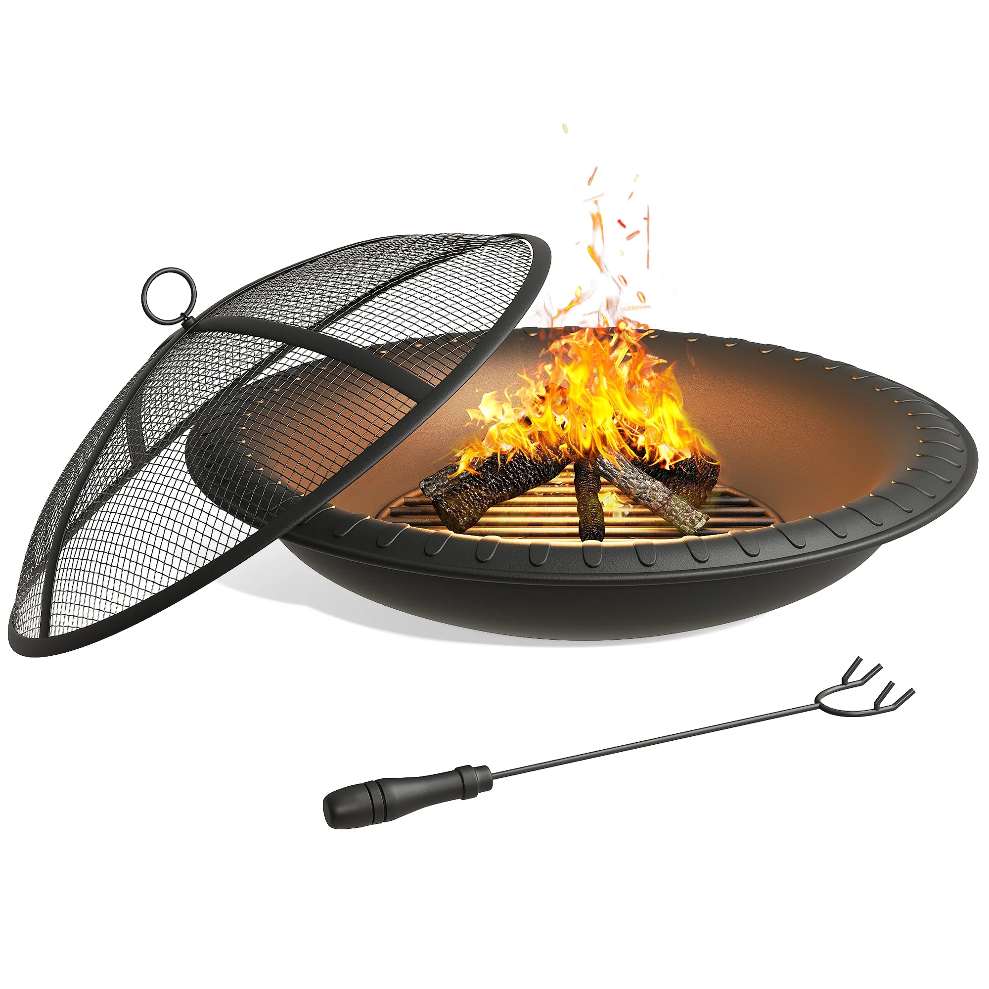 Dextrus 30 inch Fire Pits for Outside Firepit Outdoor Fire Pit Wood Burning Portable Firepit Bonfire Pit Steel Round Outdoor Fireplace for Deck Camp Patio with Spark Screen,Detachable Grate,Poker