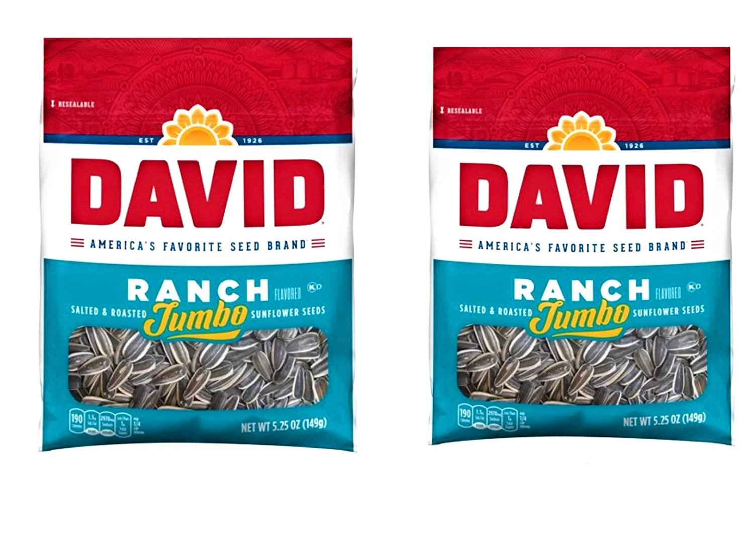 David, Sunflower Seeds, Roasted and Salted, Ranch, 5.25oz Bag (Pack of 2)