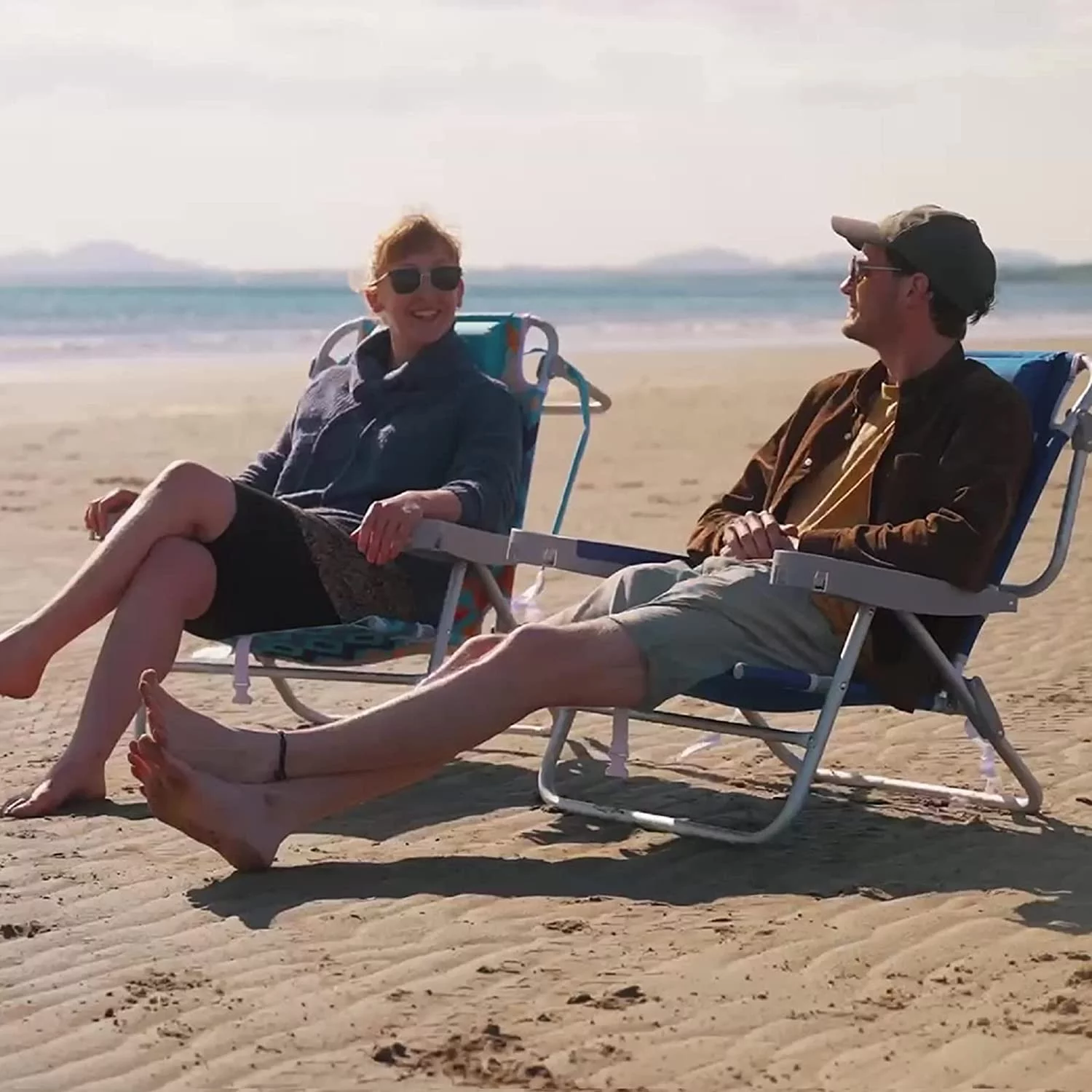 SUNNYFEEL Low Folding Beach Chair 500 LBS Heavy Duty 5 Position Lay Flat, XL Oversized Portable Sand Camping Chairs with Cup Holder for Outdoor/Trip, Lightweight Backpack Beach Chairs for Adults