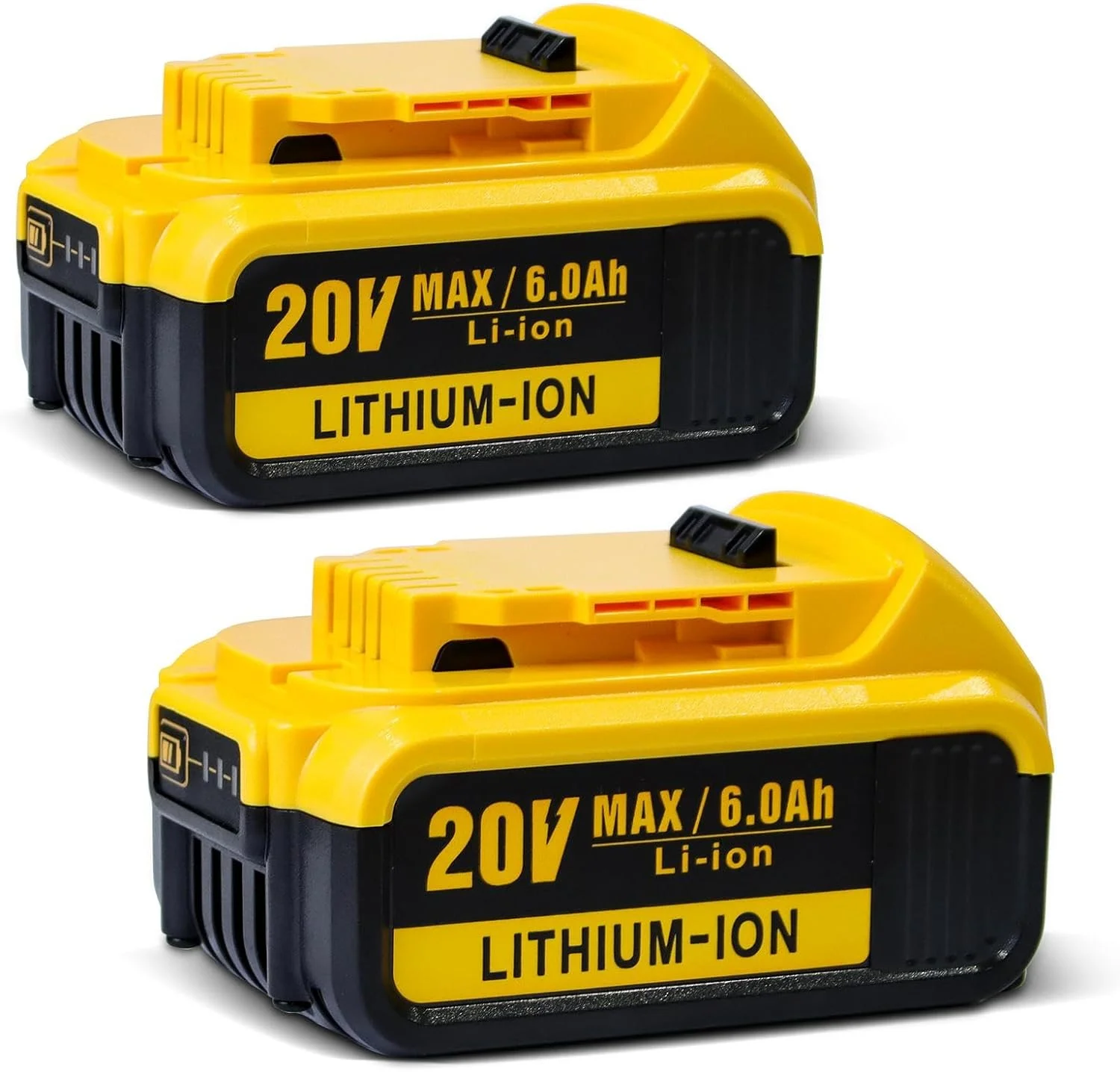 2PCS DCB200 6.0Ah 20V Lithium Battery Replacement for Dewalt 20V Battery Compatible with Dewalt Battery DCB180, DCB181, DCB182, DCB201, DCB201-2 Cordless Power Tools, Yellow