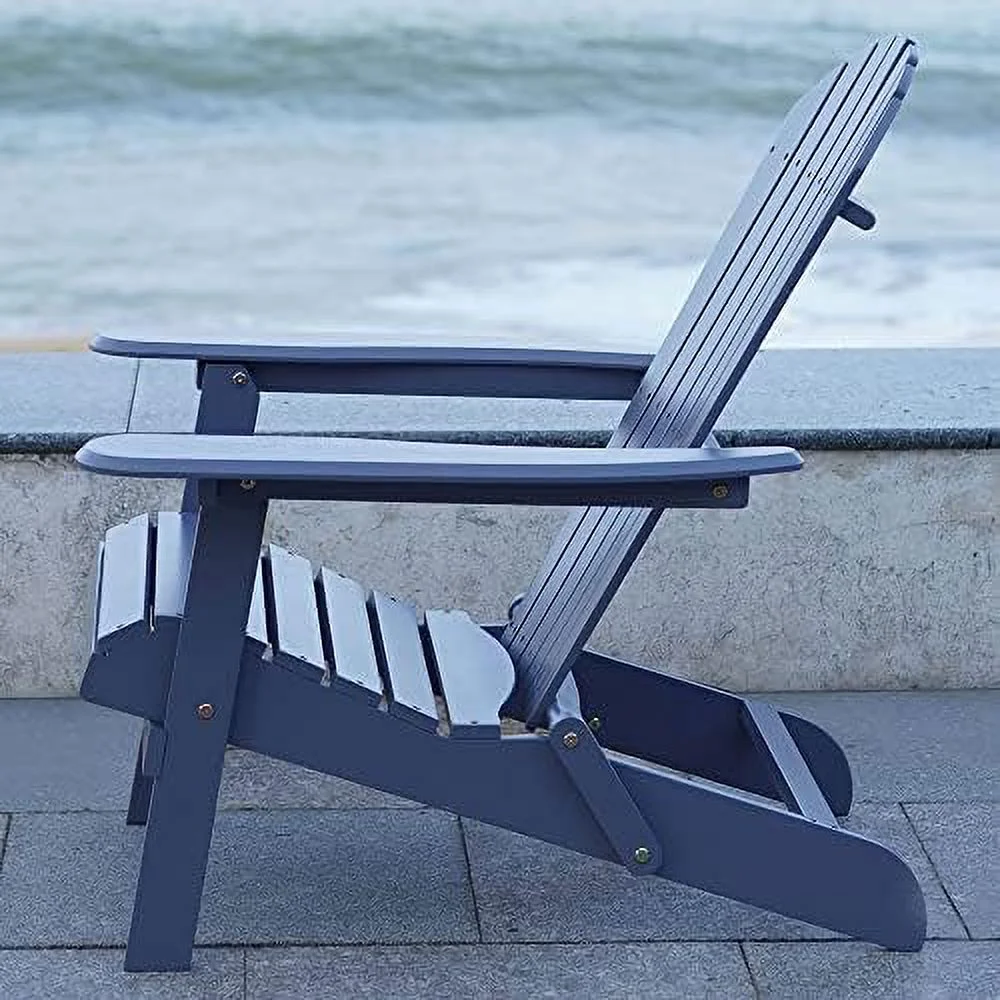 Products Real Acacia Hardwood Flat Folding Adirondack Patio Chair With Tall Backrest, Curved Seat,  Wide Armrests, Gray