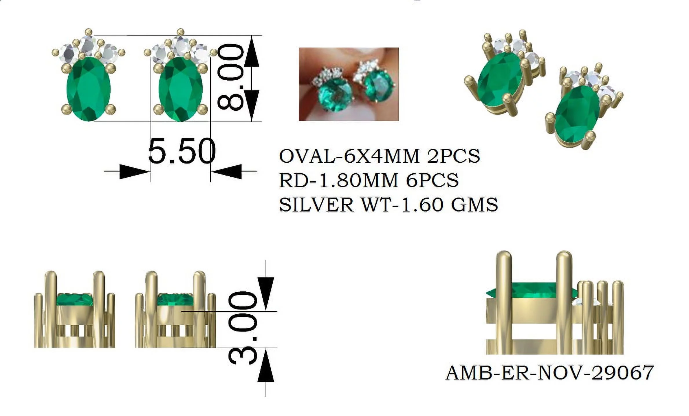 925 Sterling Silver Gold Vermeil 6x4mm Oval Shape Lemon Quartz Solitaire Valentines Day Gifts Women Earrings