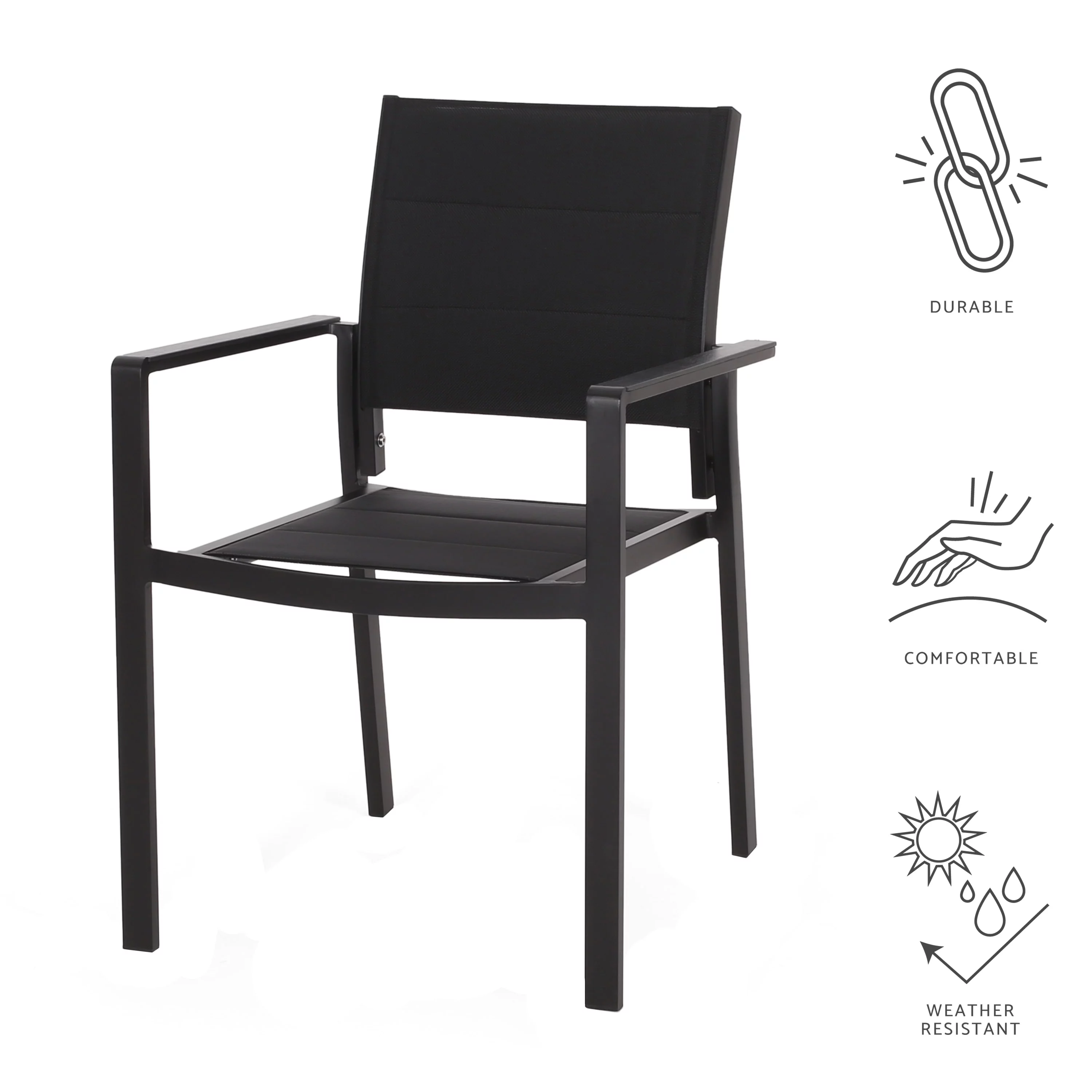 GDF Studio Curtisian Outdoor Mesh and Aluminum Dining Chairs, Black, Set of 2