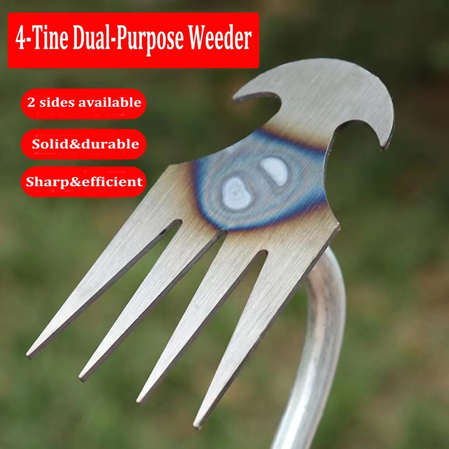 GeSHOP New Weeding Artifact Uprooting Weeding Tool, Hand Weeder Tool Manganese Steel Forged Weed Puller, 4 Teeth Dual Purpose Weeder for Garden Yard Farm Weed Removal (B-20'' Iron Handle)