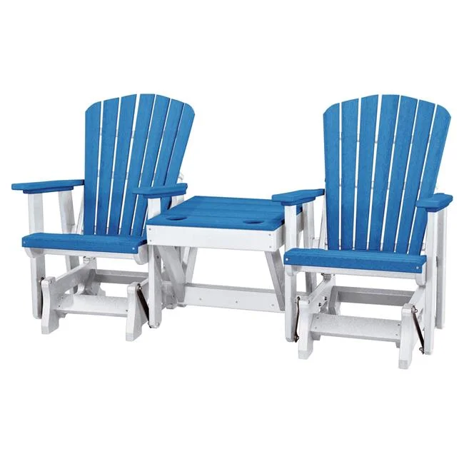 33.00 x 76.00 x 42.00 in. Double Glider with Center Table in Blue & White