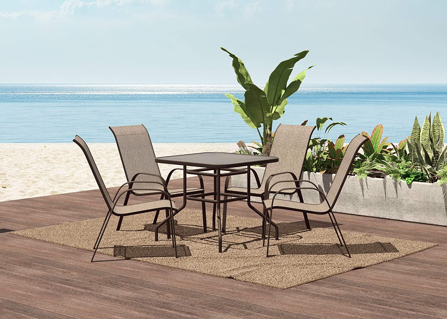 Merakii 5-Pieces Patio/Outdoor Dining Set for 4 People - Brown