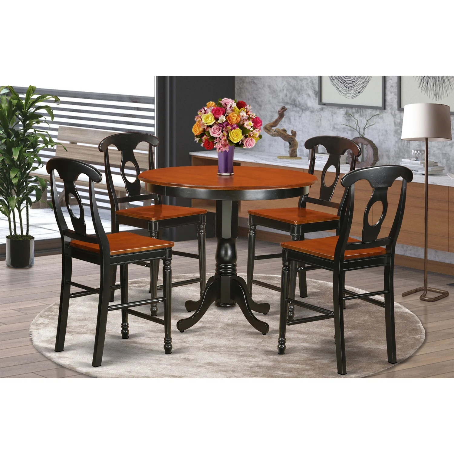 East West Furniture Trenton 5-piece Counter Height Dining Set in Black/Cherry