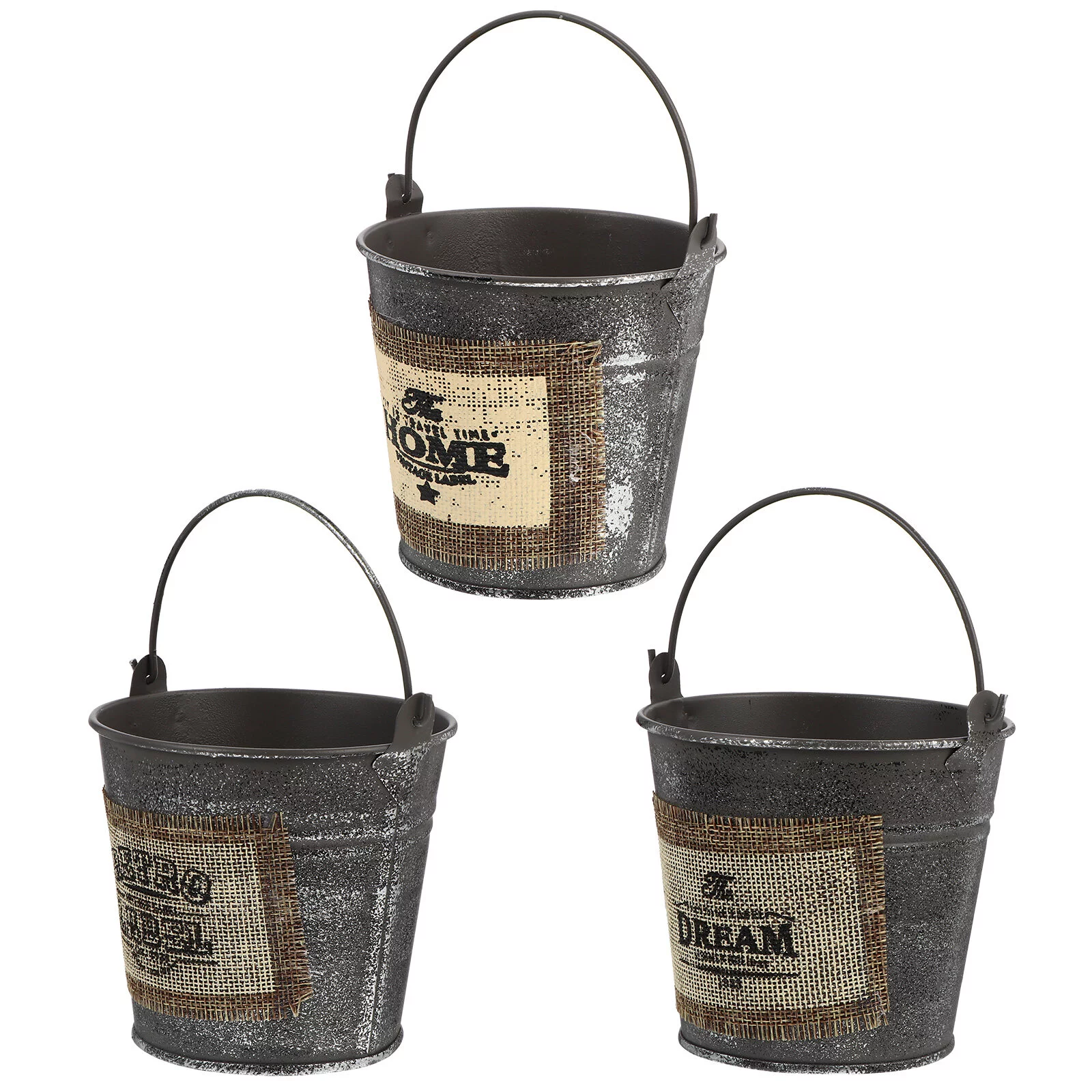 Guichaokj 3pcs Vintage Iron Art Flower Bucket Home Plant Container Decoration Plant Pot