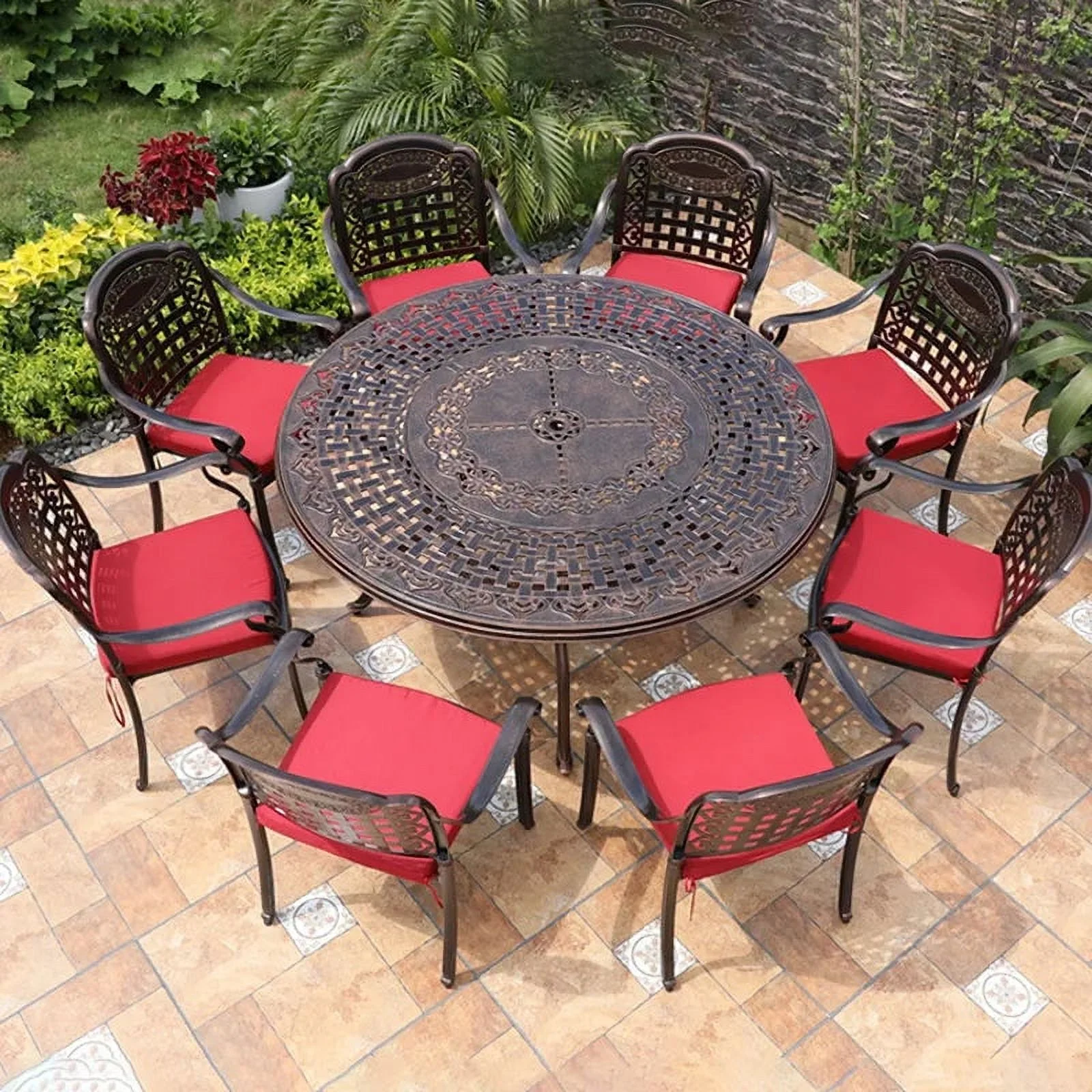 Set of 9-pieces cast aluminum dining sets Outdoor furniture garden table patio chair sets all-weather-anti-rust heavy durable