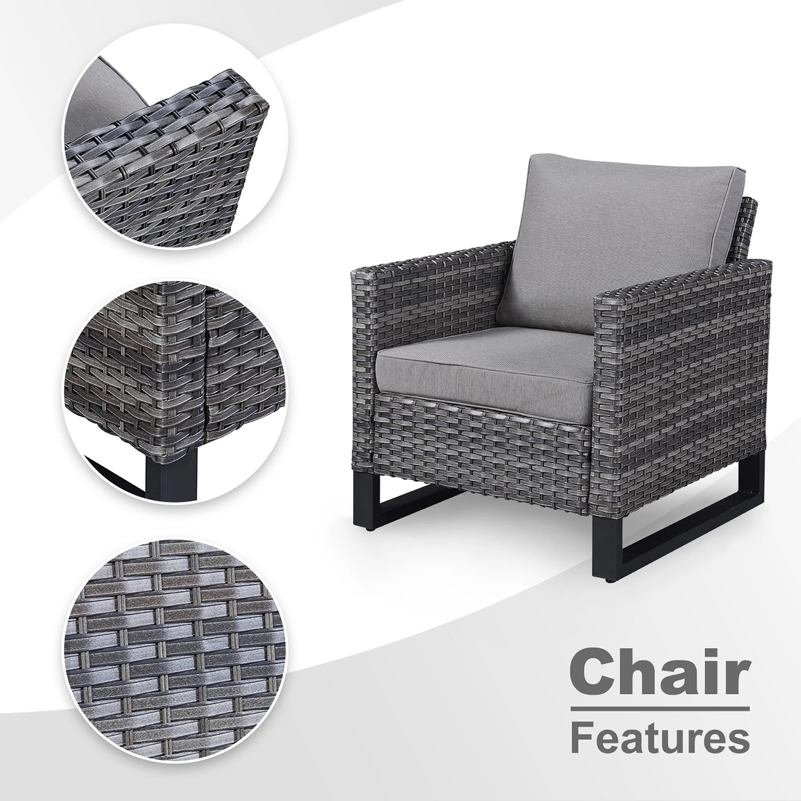 POCASSY Patio Lounge Accent Chair with Cushions - 2PCS, Gray Rattan