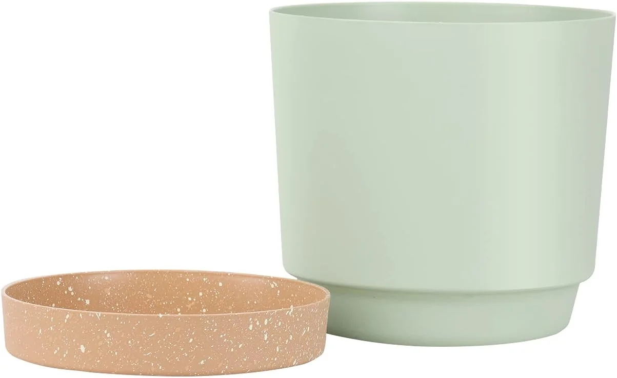Modern Decorative Plant Pot With Drainage Holes and Saucer indoor/Outdoor, 8in (Mint Green)