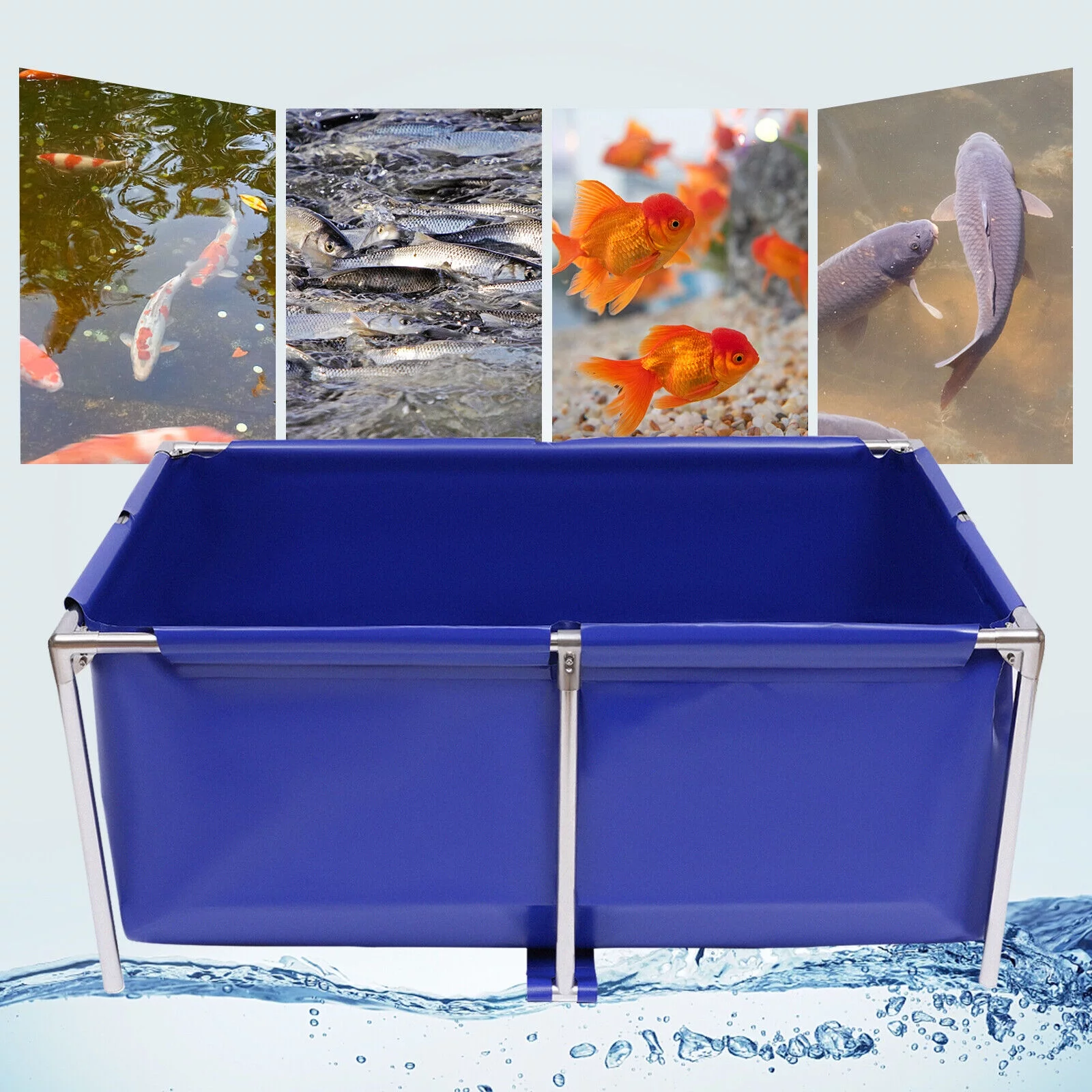 Cuboid Canvas Fish Pond Aquarium Fish Water Tank Koi Breeding Pond+Drain Valve