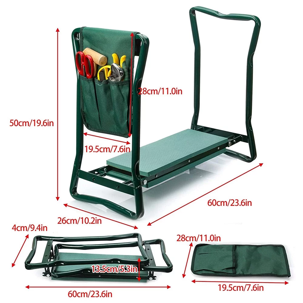 Garden Kneeler Seat Stool Bench Kneeling Pad Tool Pouch & Easy Folding Design Garden Kneeler Seat