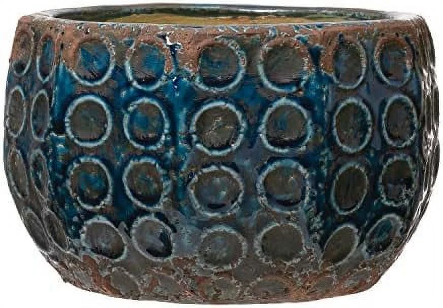 Embossed Terra-Cotta Circle Pattern, Distressed Blue Finish (Holds 5
