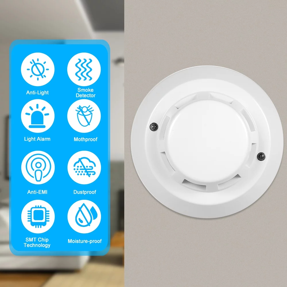 OWSOO Wired Photoelectric High Sensitive Sensor Fire Alert Protection Burning Connect to Wired Zone For Home KitchenStoreHotelFactory