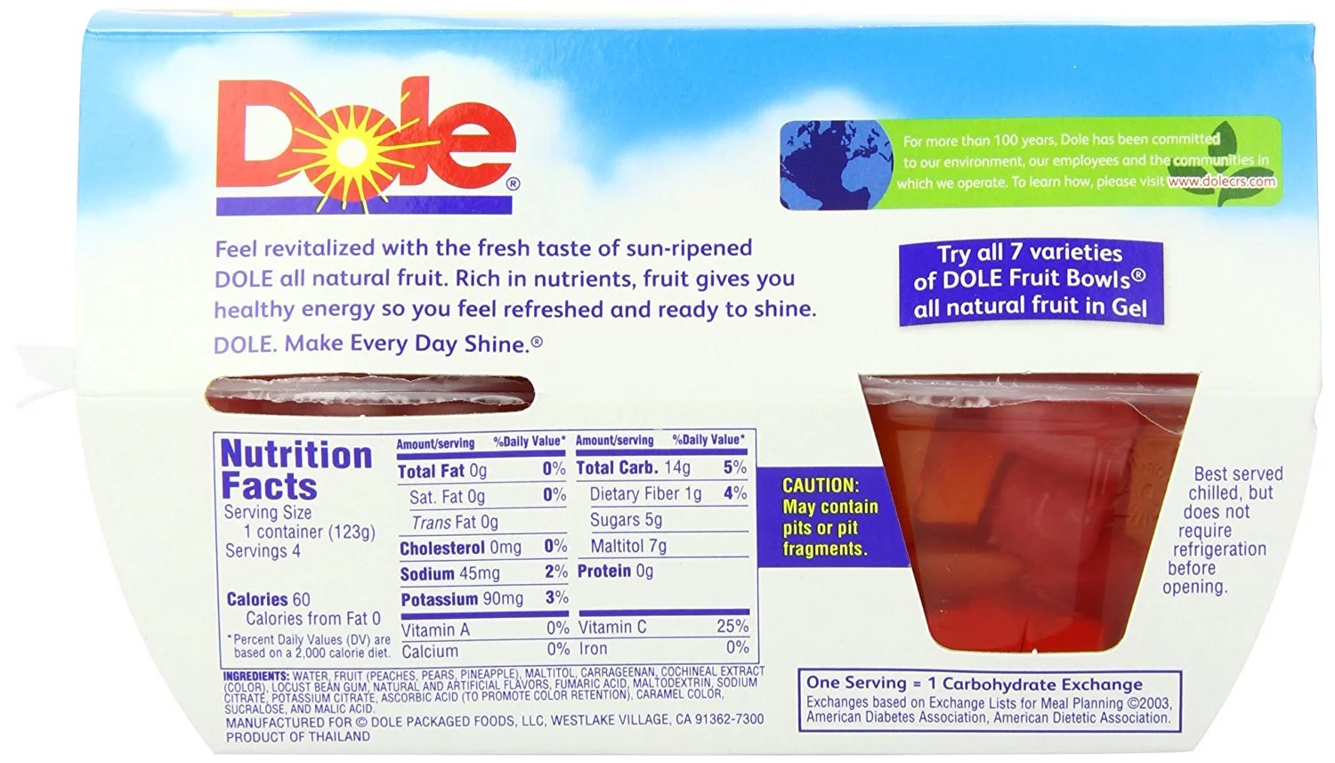 DOLE FRUIT BOWLS Mixed Fruit in Cherry Gel, 4.3 Ounce, 4 Cups (Pack of 6)