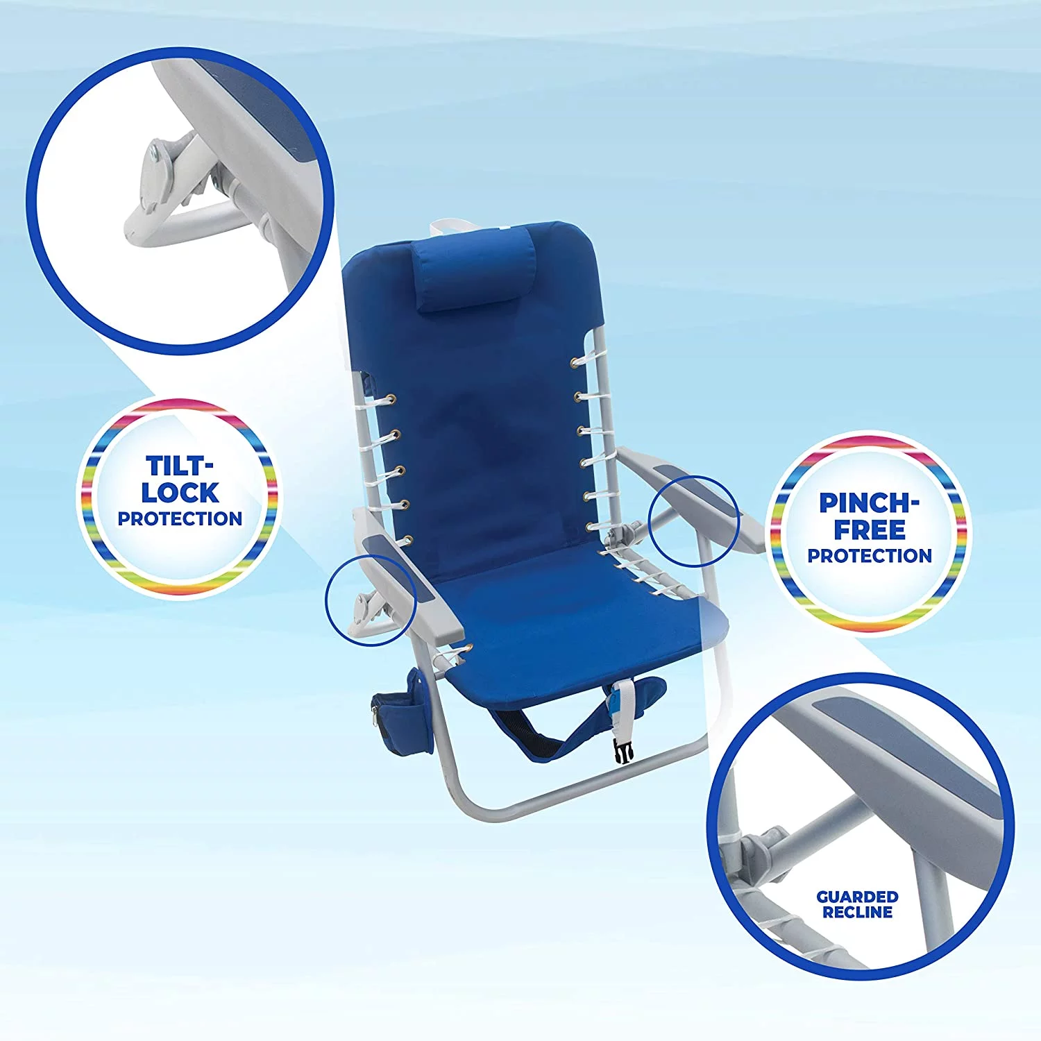 RIO BEACH 4-Position Lace-Up Backpack Folding Beach Chair Light Blue Nautical