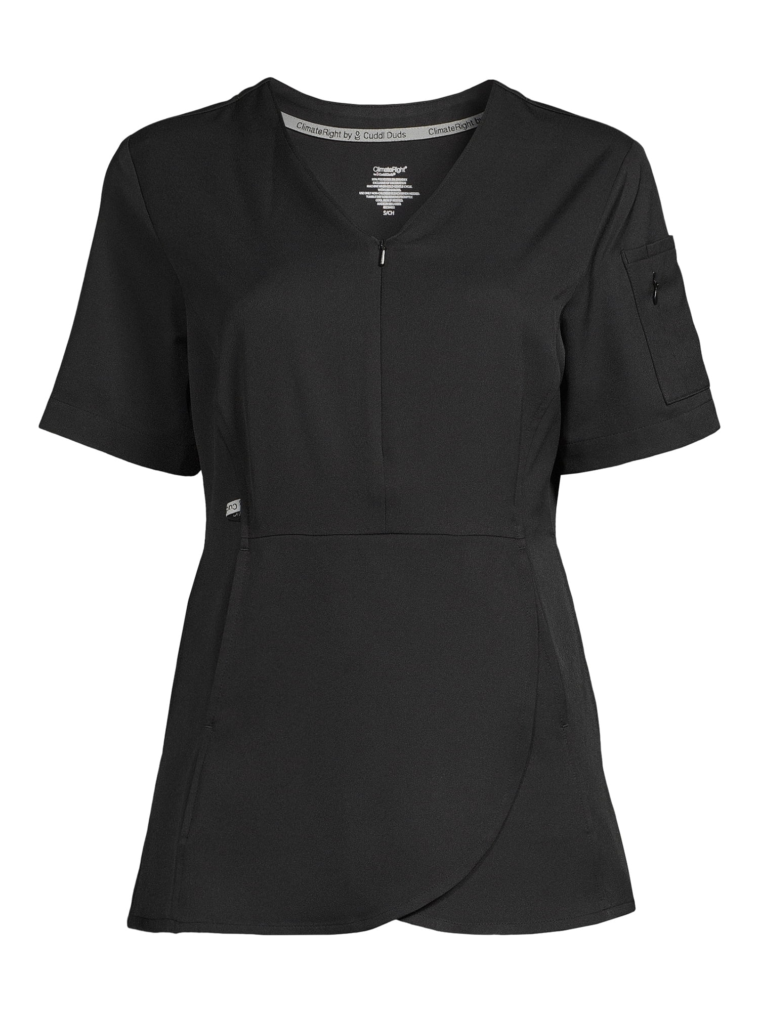 ClimateRight by Cuddl Duds Scrubs Women’s and Women's Plus Zip Neck Woven Tulip Hem Top