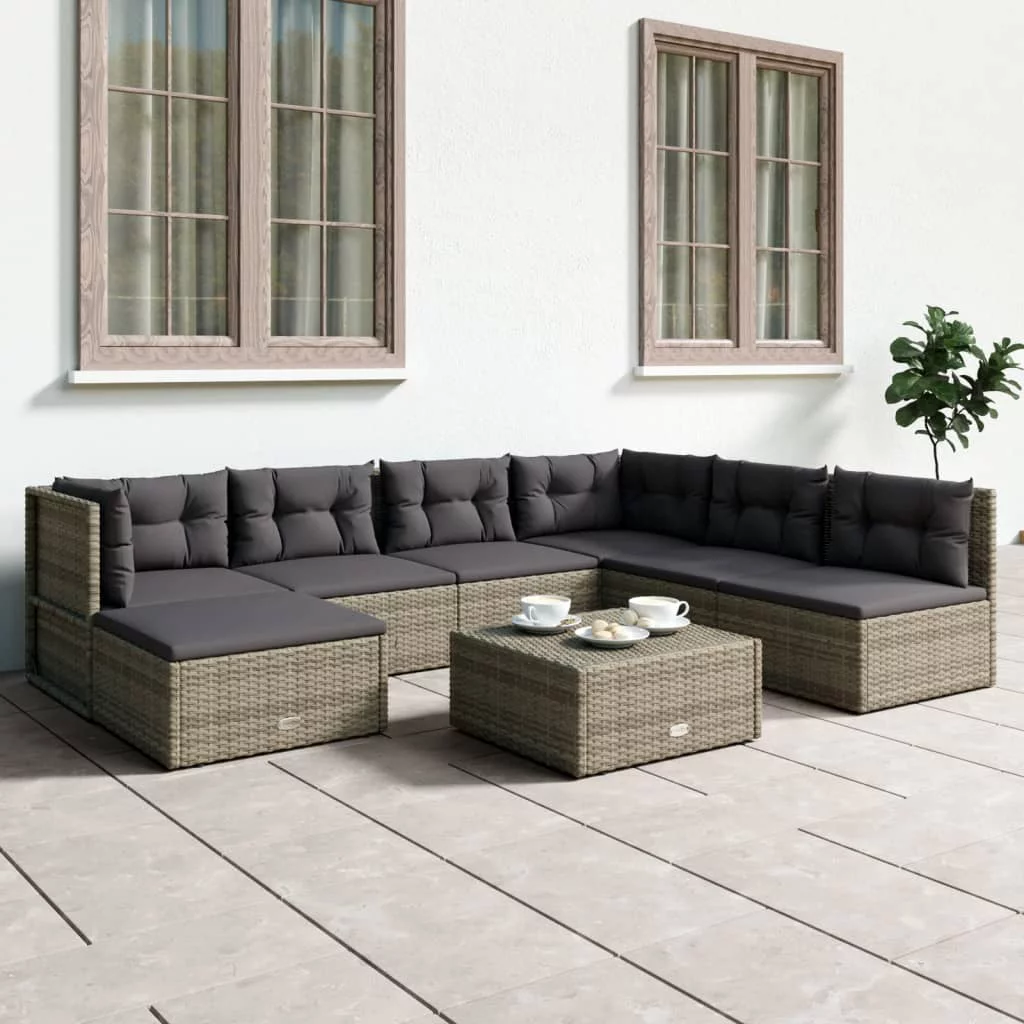 Tomshoo 7 Piece Patio Set with Cushions Gray Poly Rattan