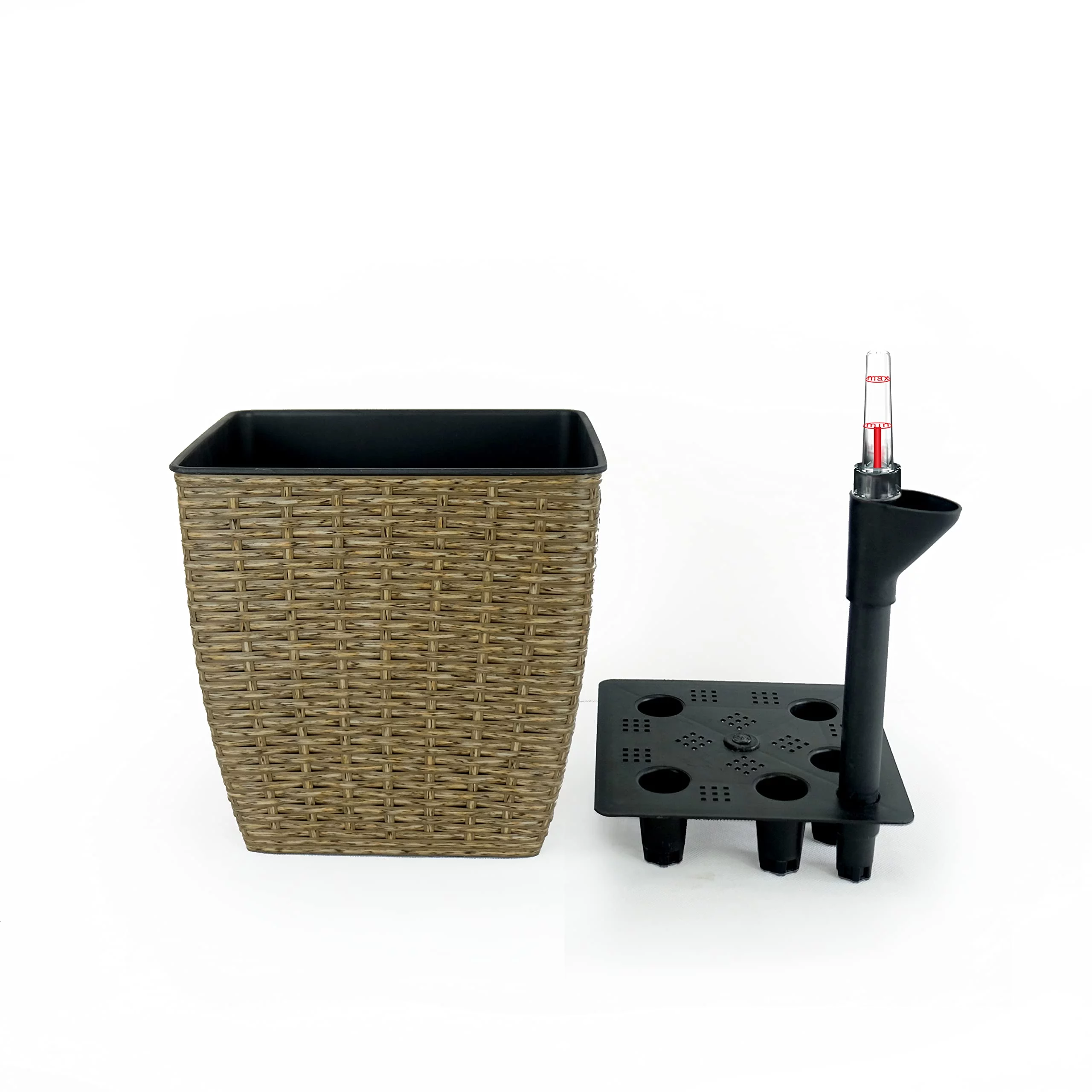 CoSoTower 2-Pack Self-Watering Planter - Hand Woven Wicker - Thin Square - Natural