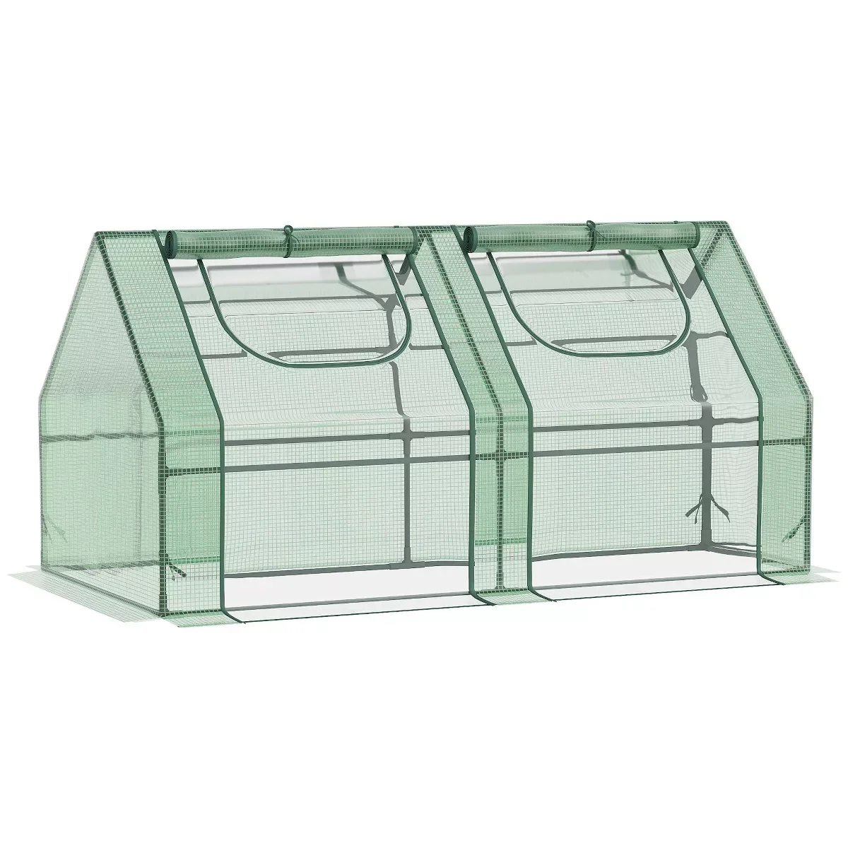 LZY 6' x 3' x 3' Portable Greenhouse, Garden Hot House with Two PE/PVC Covers, Steel Frame and 2 Roll Up Windows, Green