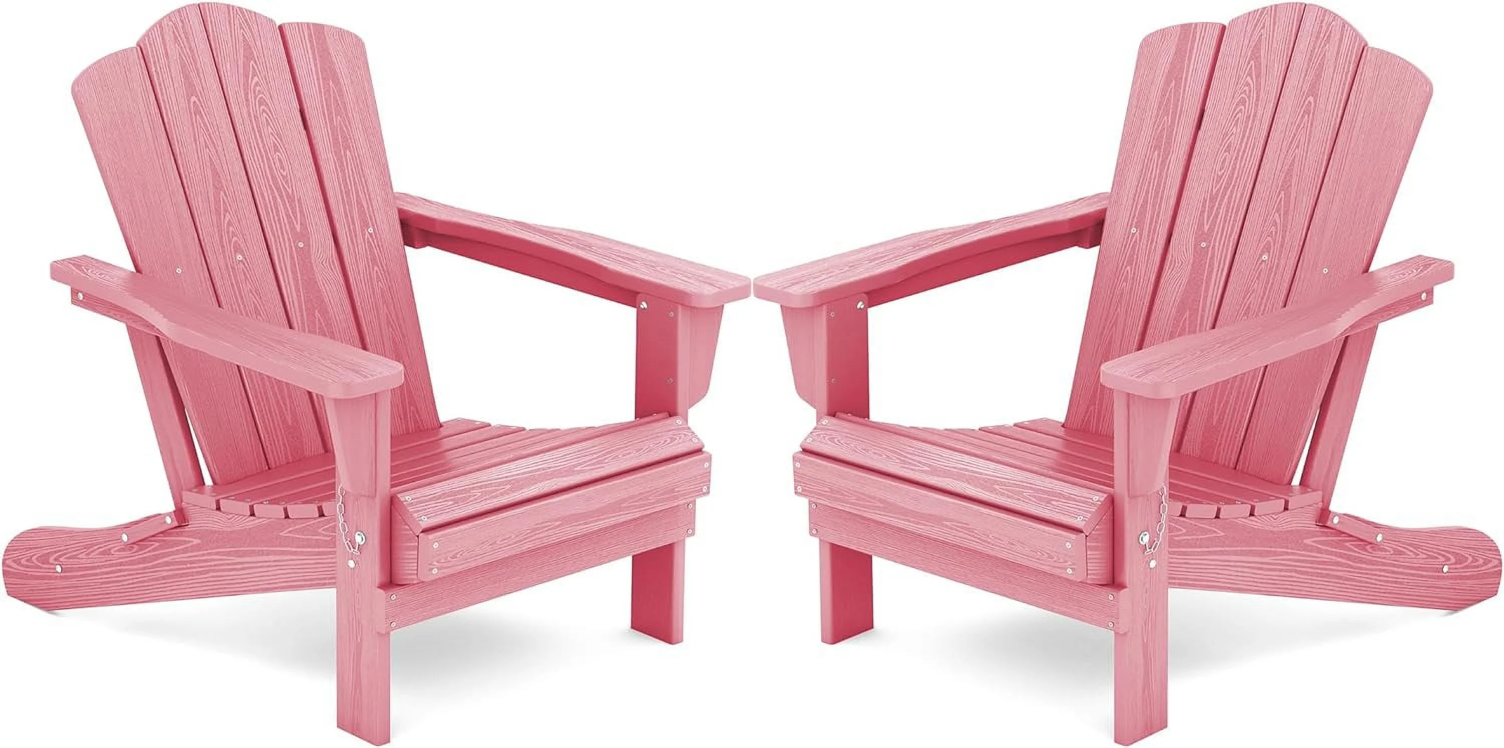 KINGYES Folding Adirondack Chair Set of 2, HDPE All-Weather Folding Adirondack Chair, Light Pink