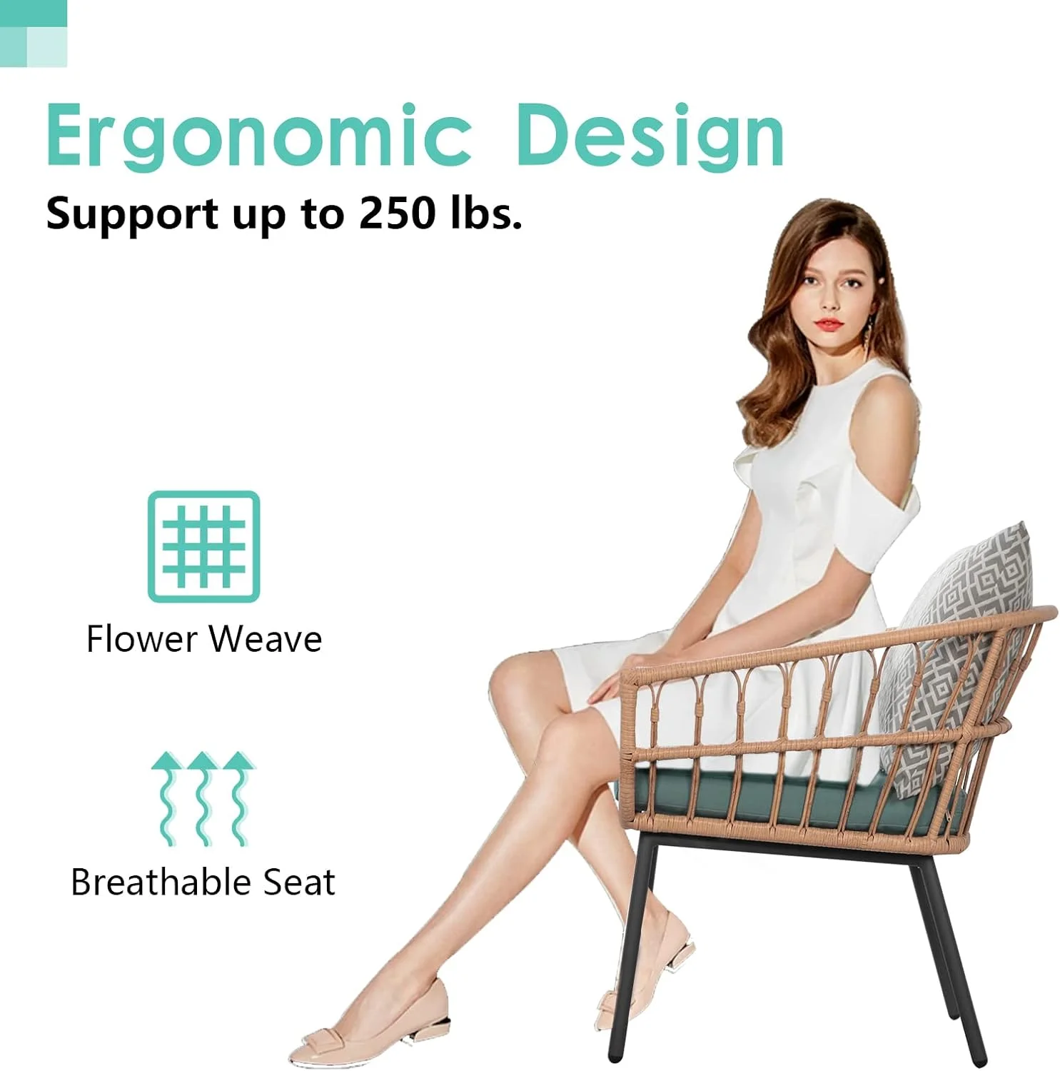 3 Piece Patio Furniture Outdoor Conversation Bistro Set with Tempered Coffee Table and Wicker Chairs for Garden Balcony Backyard Yard Poolside, Green