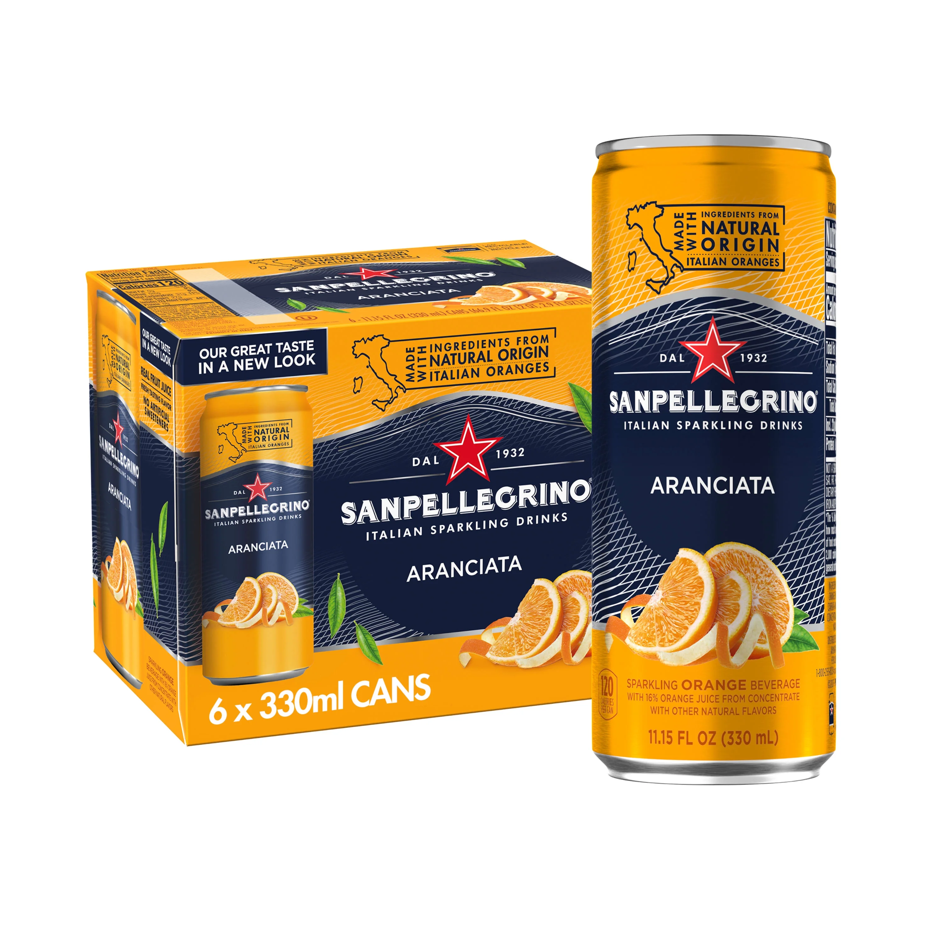 Sanpellegrino Italian Sparkling Drink Aranciata, Sparkling Orange Beverage, 6 Pack of Cans 66.9 fl oz