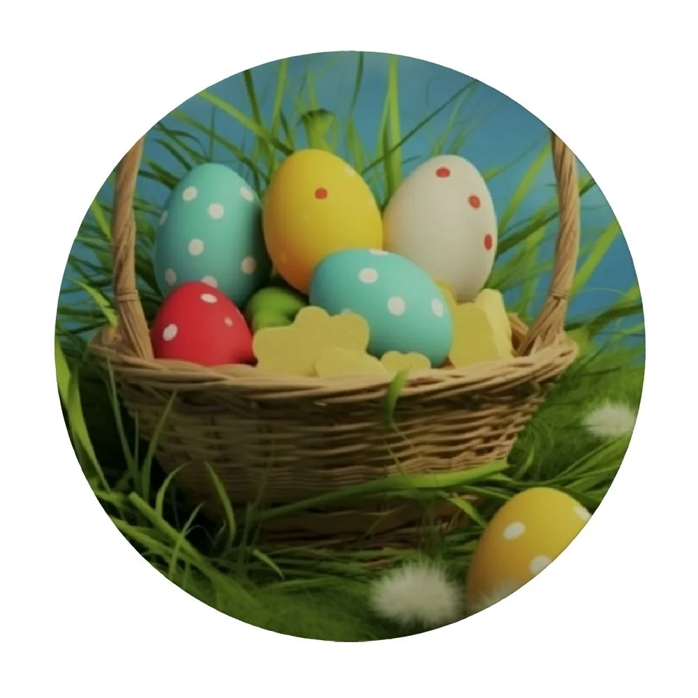 Ulloord  Easter Egg Round Fitted Tablecloth, Butterfly Elastic Edge Table Cover for Round Table, Waterproof Wipeable Table Cover