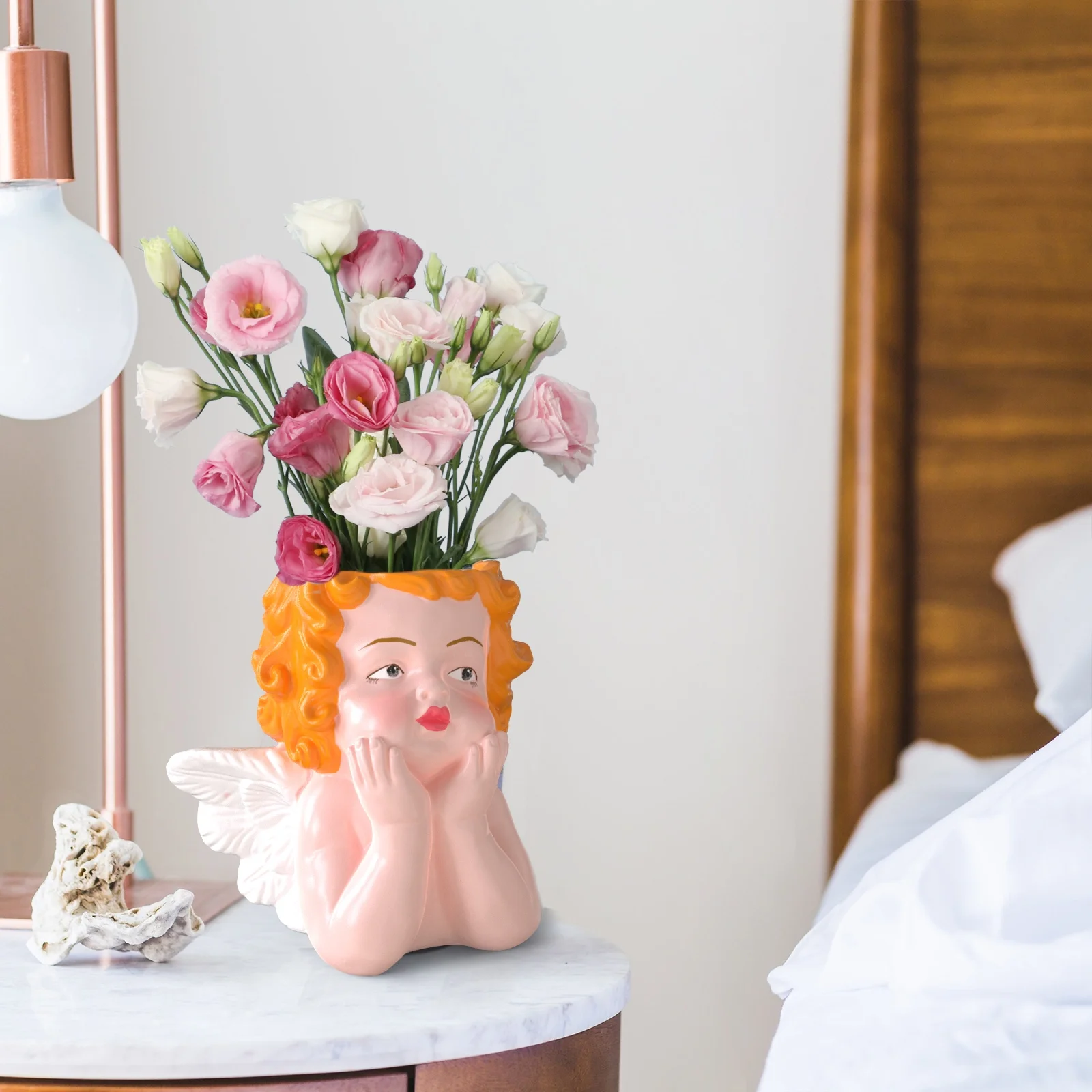 Retro Angel Face Planter Pot - 2.29 - Elevate your space with artistic charm!