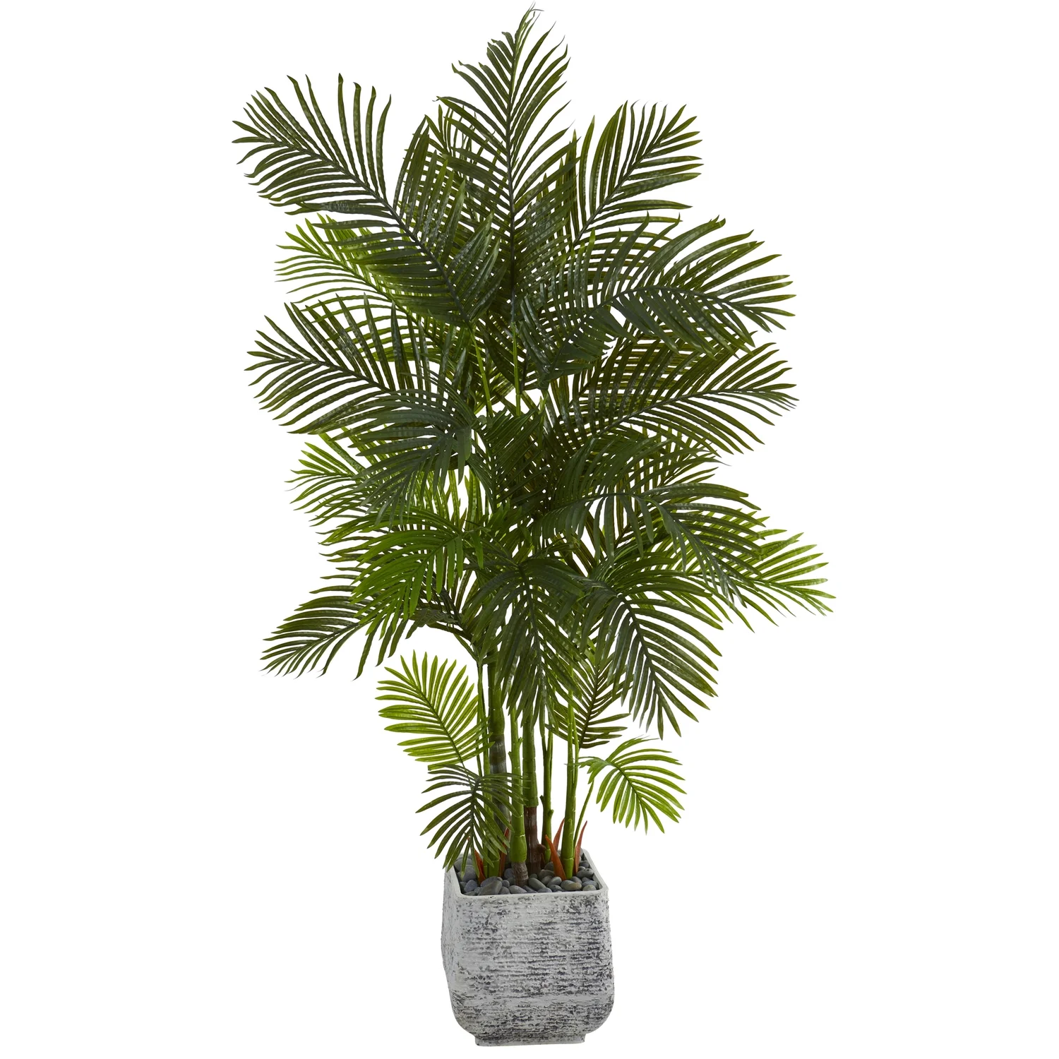 Nearly Natural  75 in. Areca Palm Artificial Tree in White Planter
