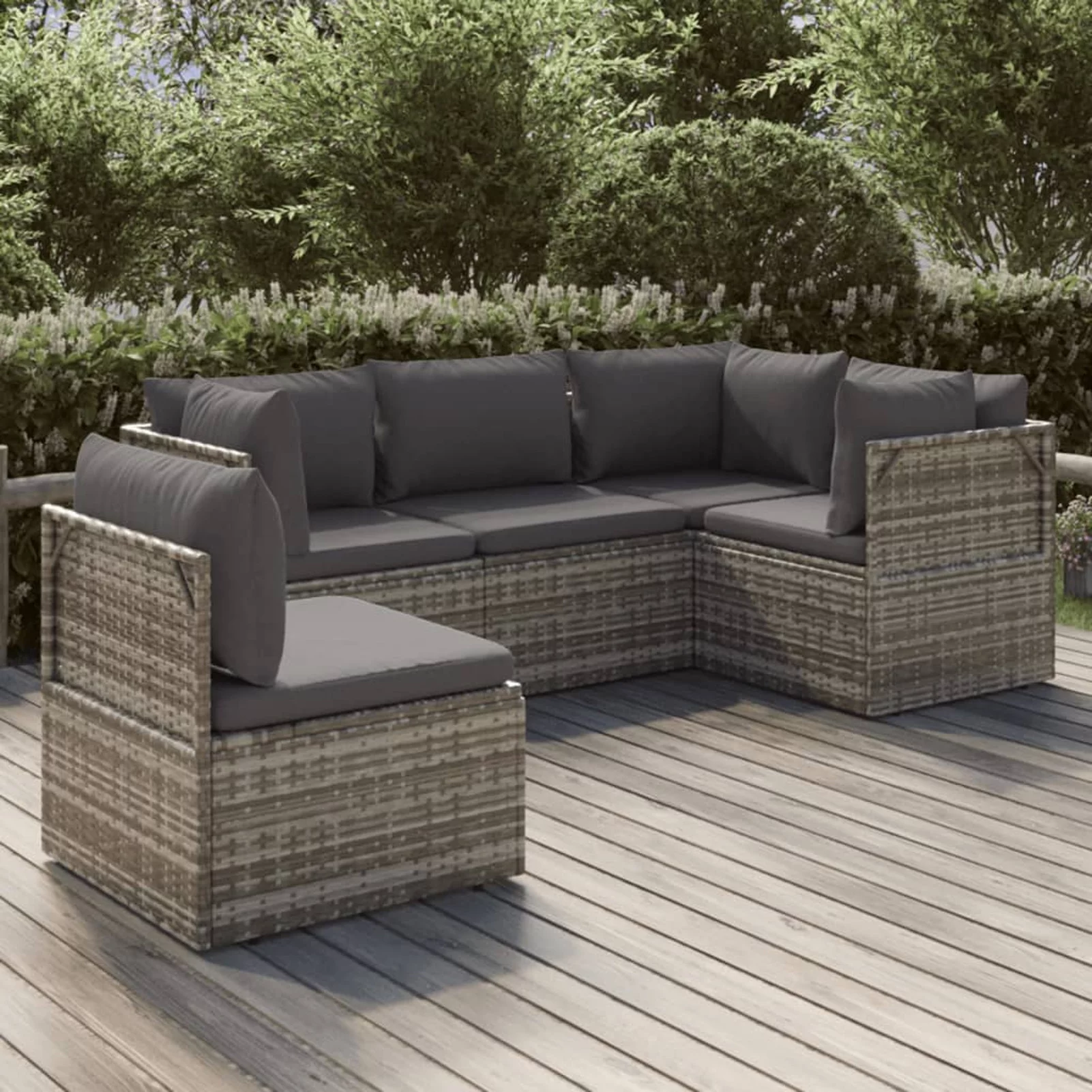 Aibecy 5 Piece Patio Set with Cushions Gray Poly Rattan