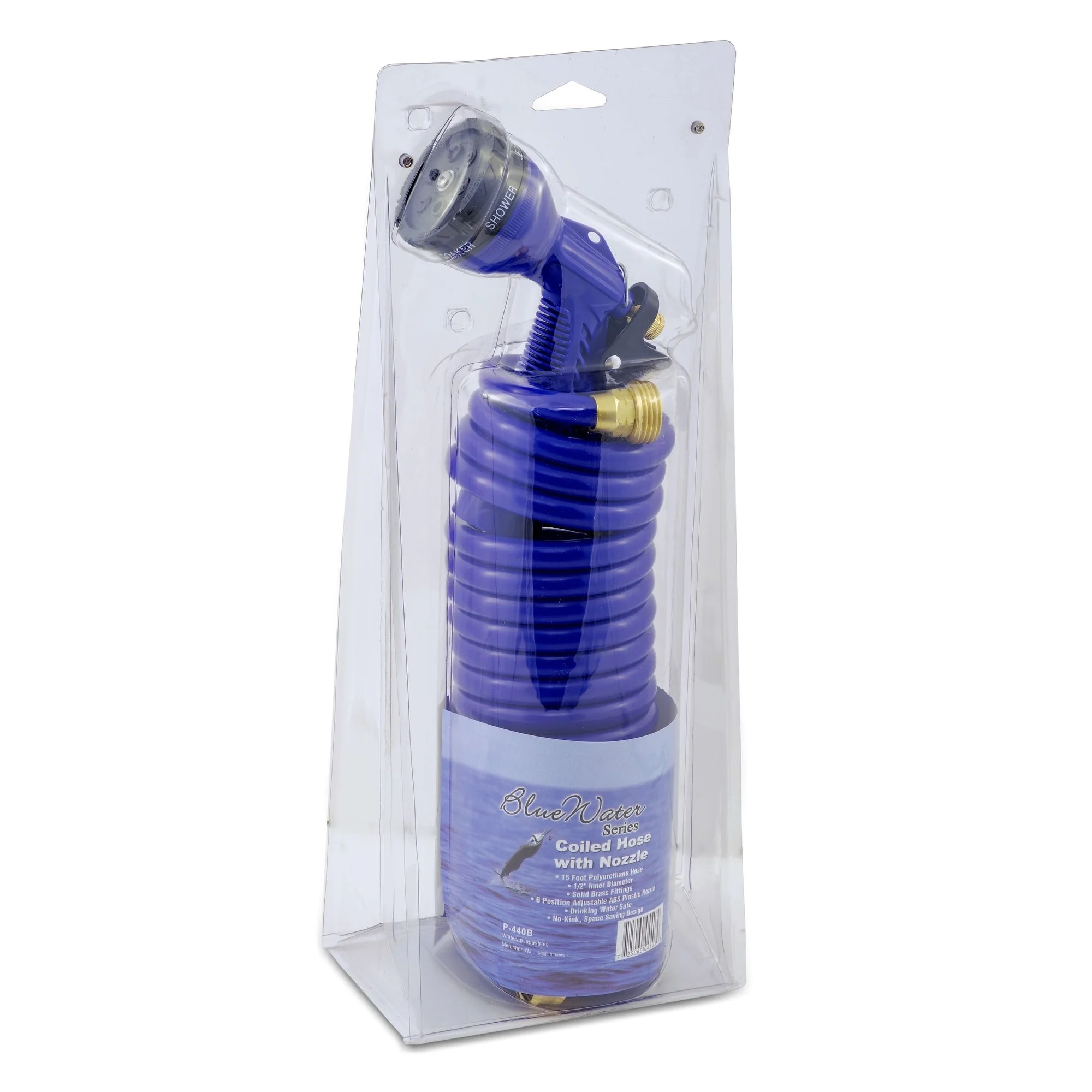 WHITECAP 50' BLUE COILED HOSE WITH ADJUSTABLE NOZZLE