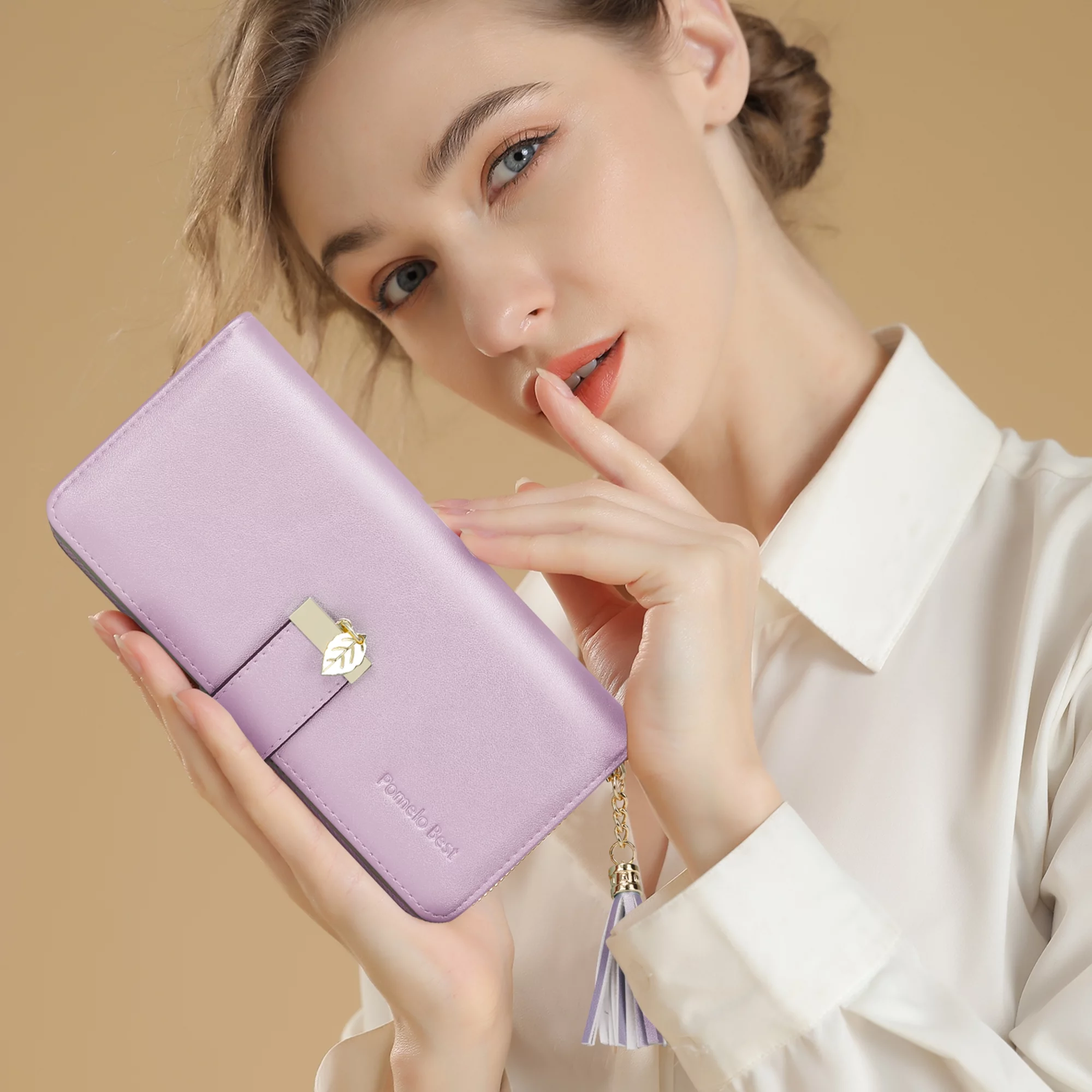 Pomelo Best RFID Wallets for Women with Multiple Card Slots and Fit Cellphone, Color Rose Gold