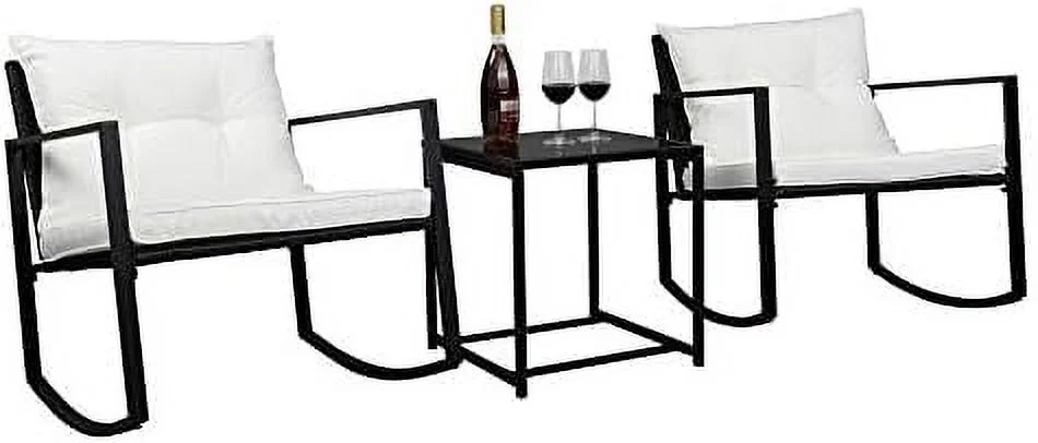 xrboomlife Rattan Patio  Sets of 3  PE Rattan Conversation  Set w/ 2-pcs Arm Chairs & Tempered Glass Coffee Table  Rattan Sofa Conversation Sets for Garden Backyard  Patio  Poolside.