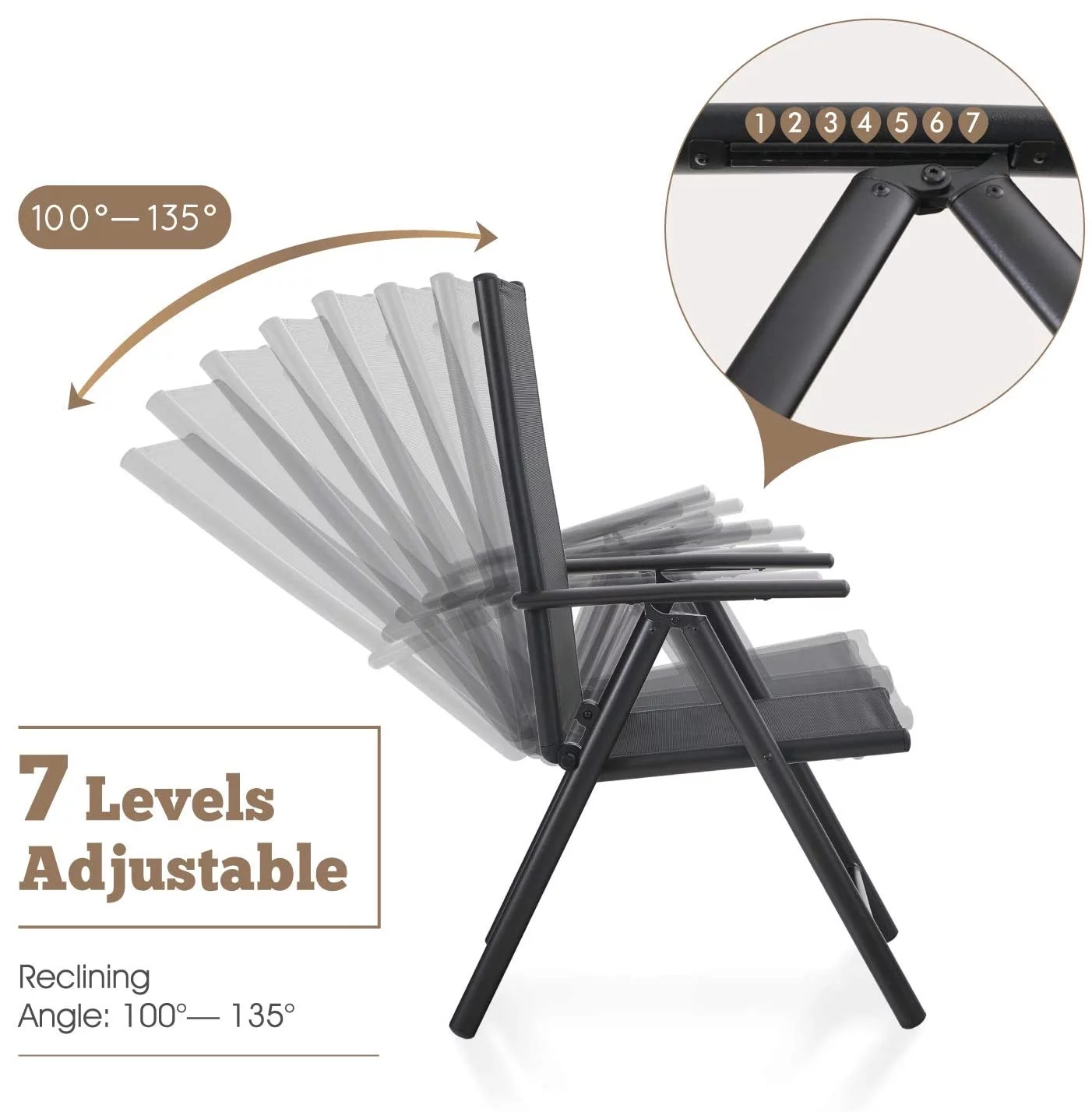 Sophia&William Patio Steel Sling Folding Dining Chairs Set of 4 - Black