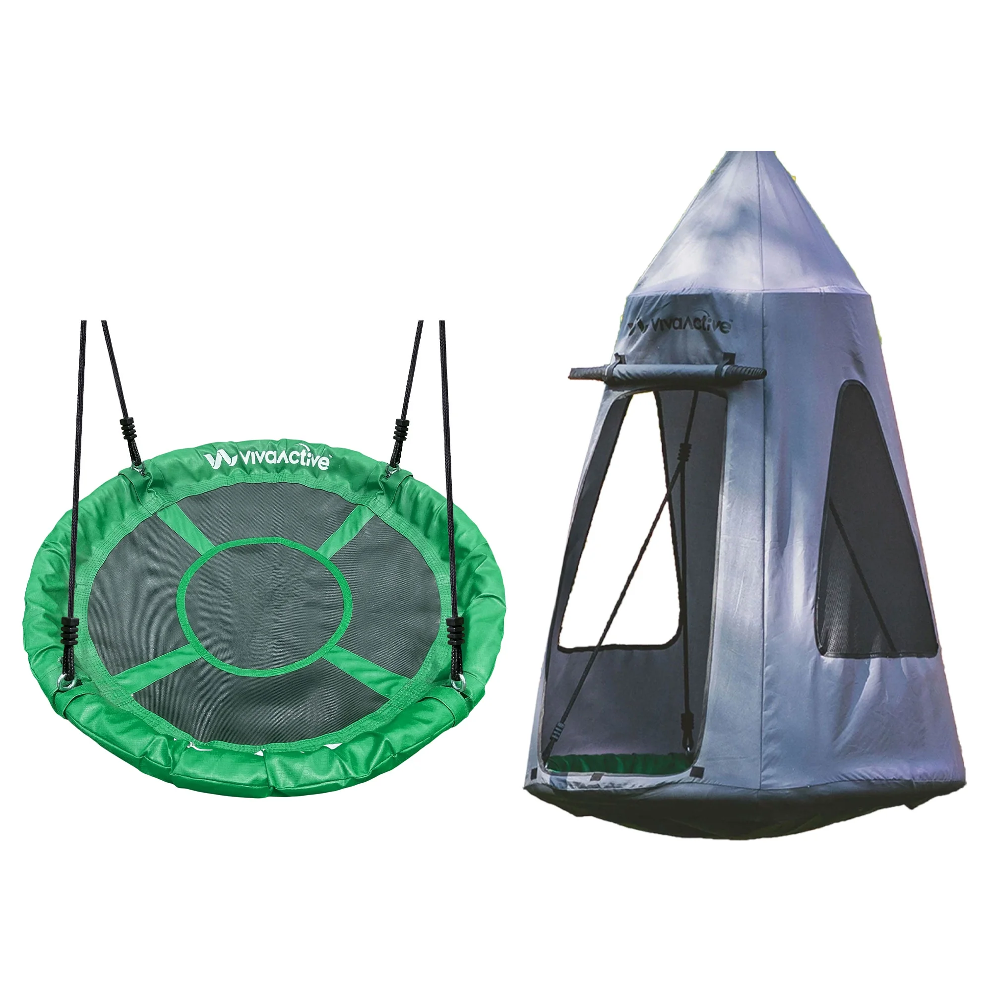 gobaplay Round Tree Swing and Polyethylene Rope with Hanging Tent, rey