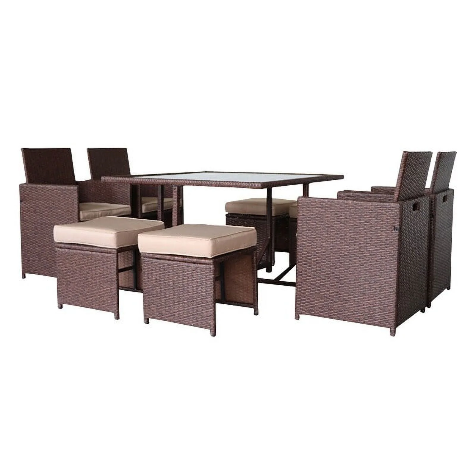 Outdoor Patio Brown Wicker Dining Set with Cushions